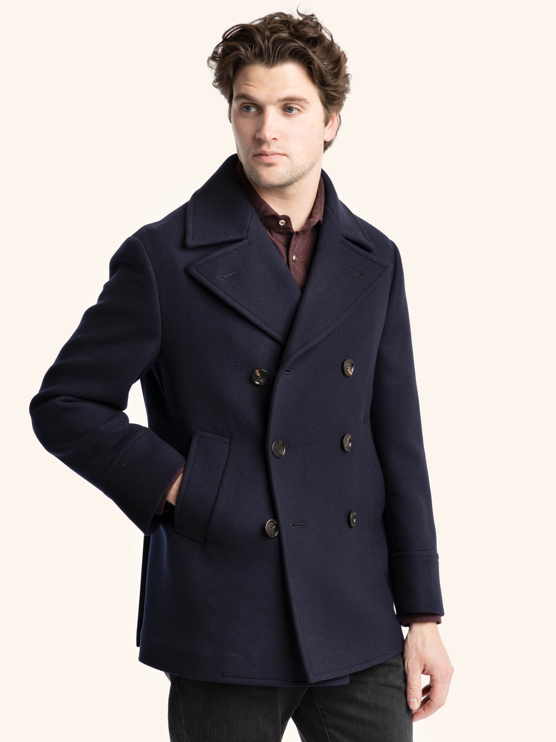 Navy Long-Sleeved Double-Breasted Coat – The Helm Clothing