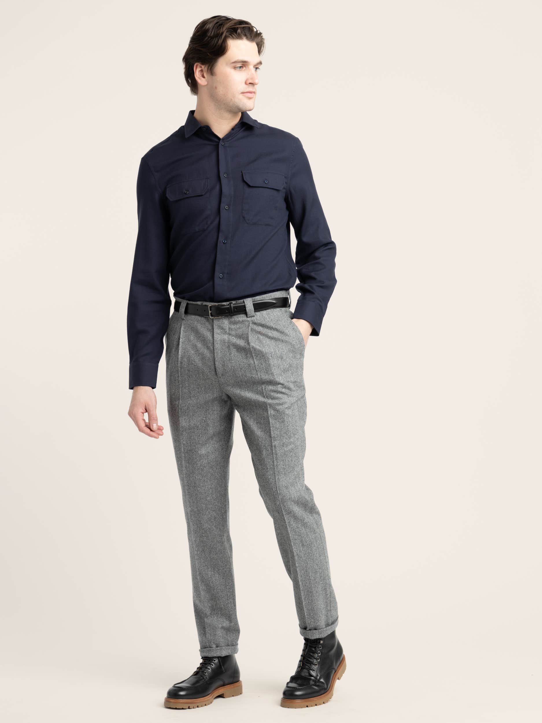 Grey Pleated Wool Trousers