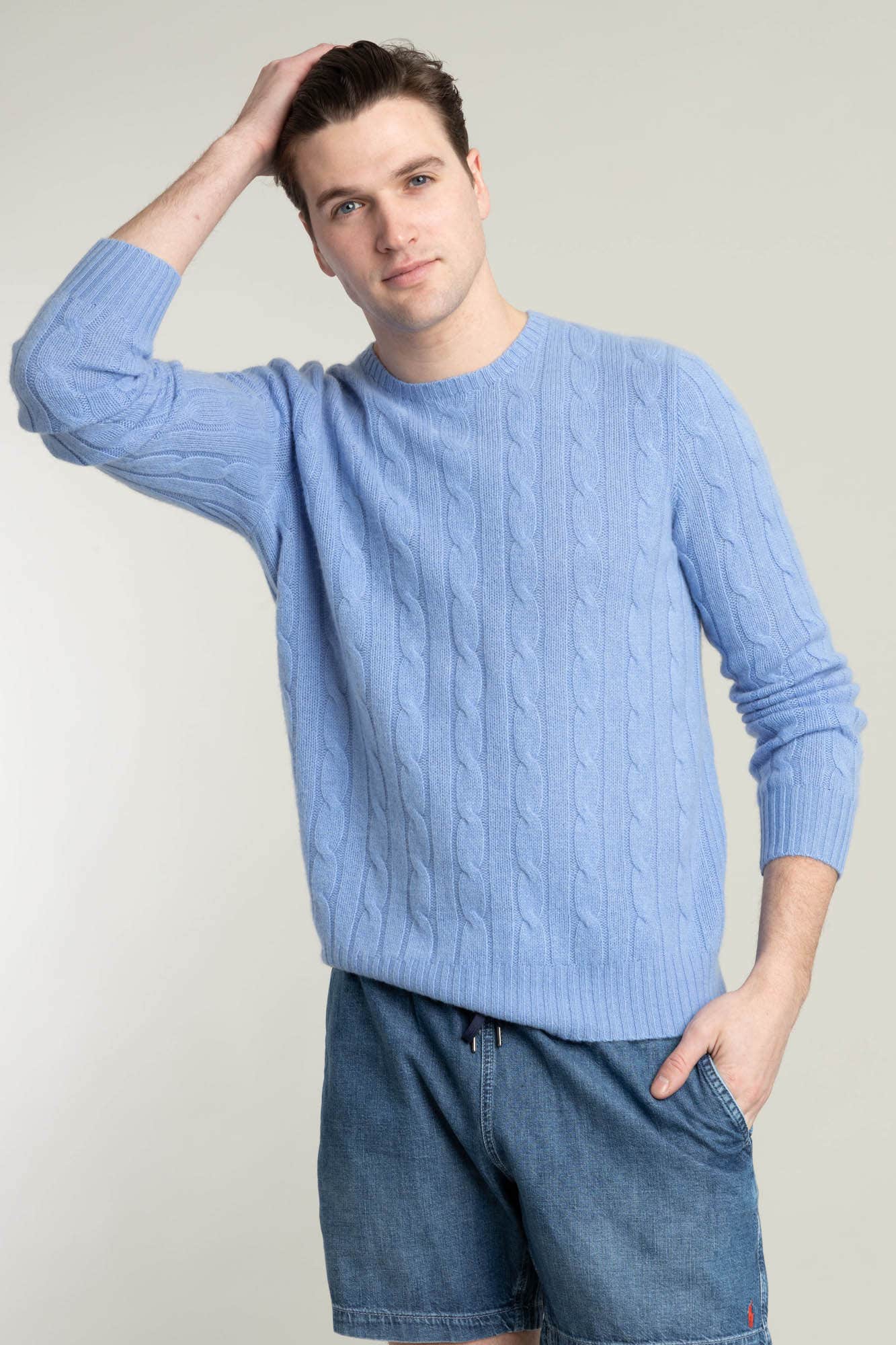 Blue Cable-Knit Cashmere Sweater