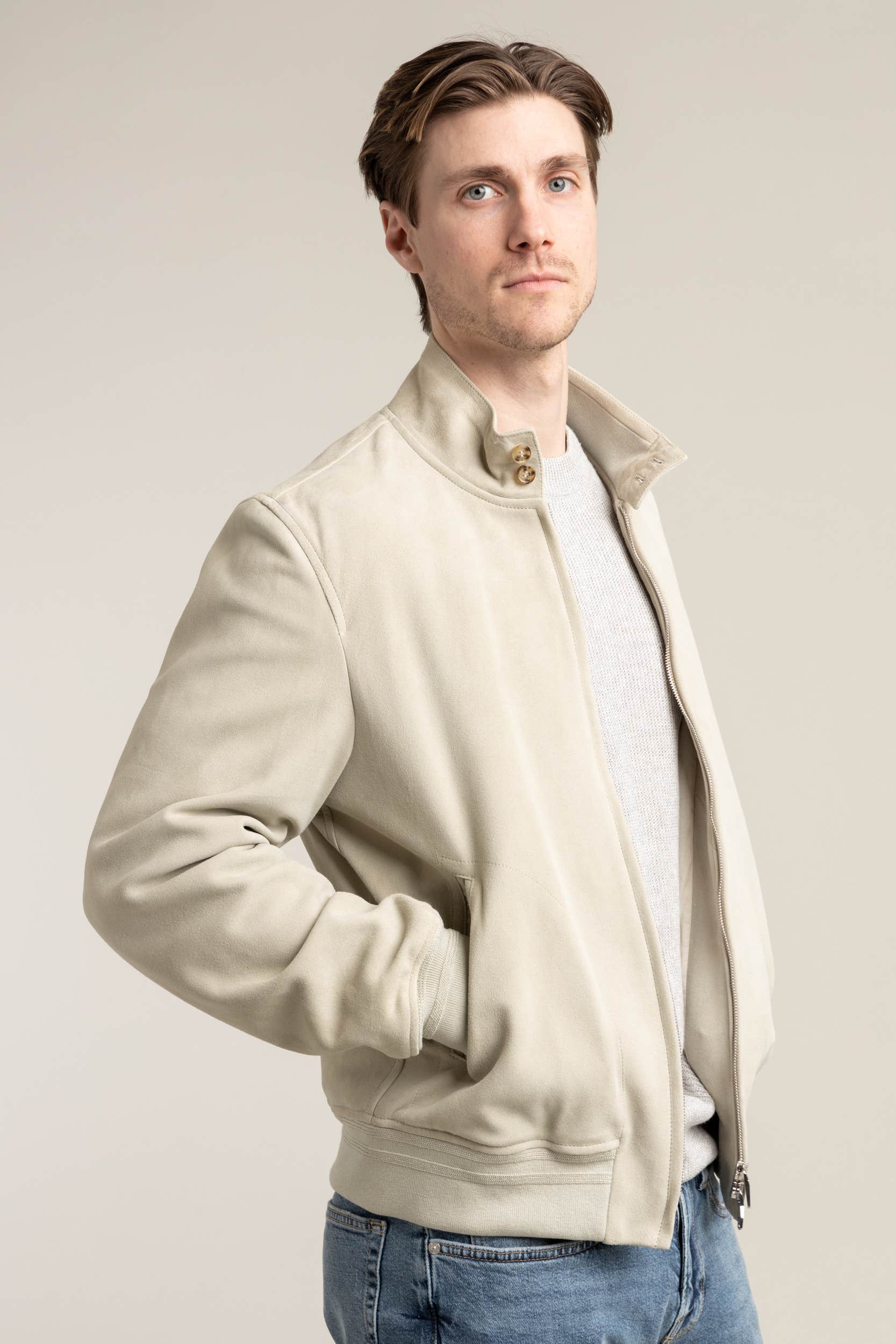 Light Grey Suede Racer Jacket – The Helm Clothing