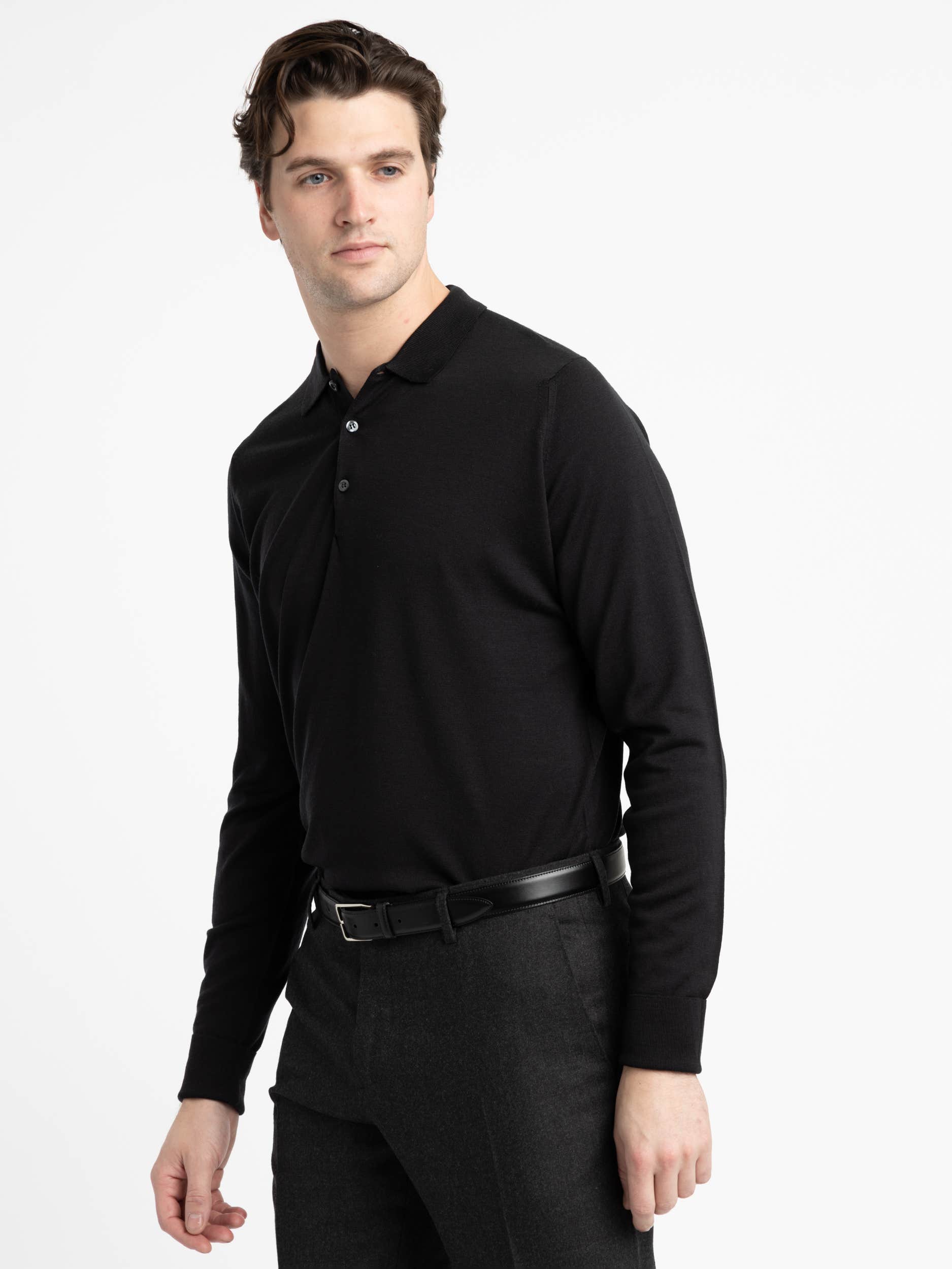 Black Cotswold Extra-Fine Merino Wool Polo Shirt