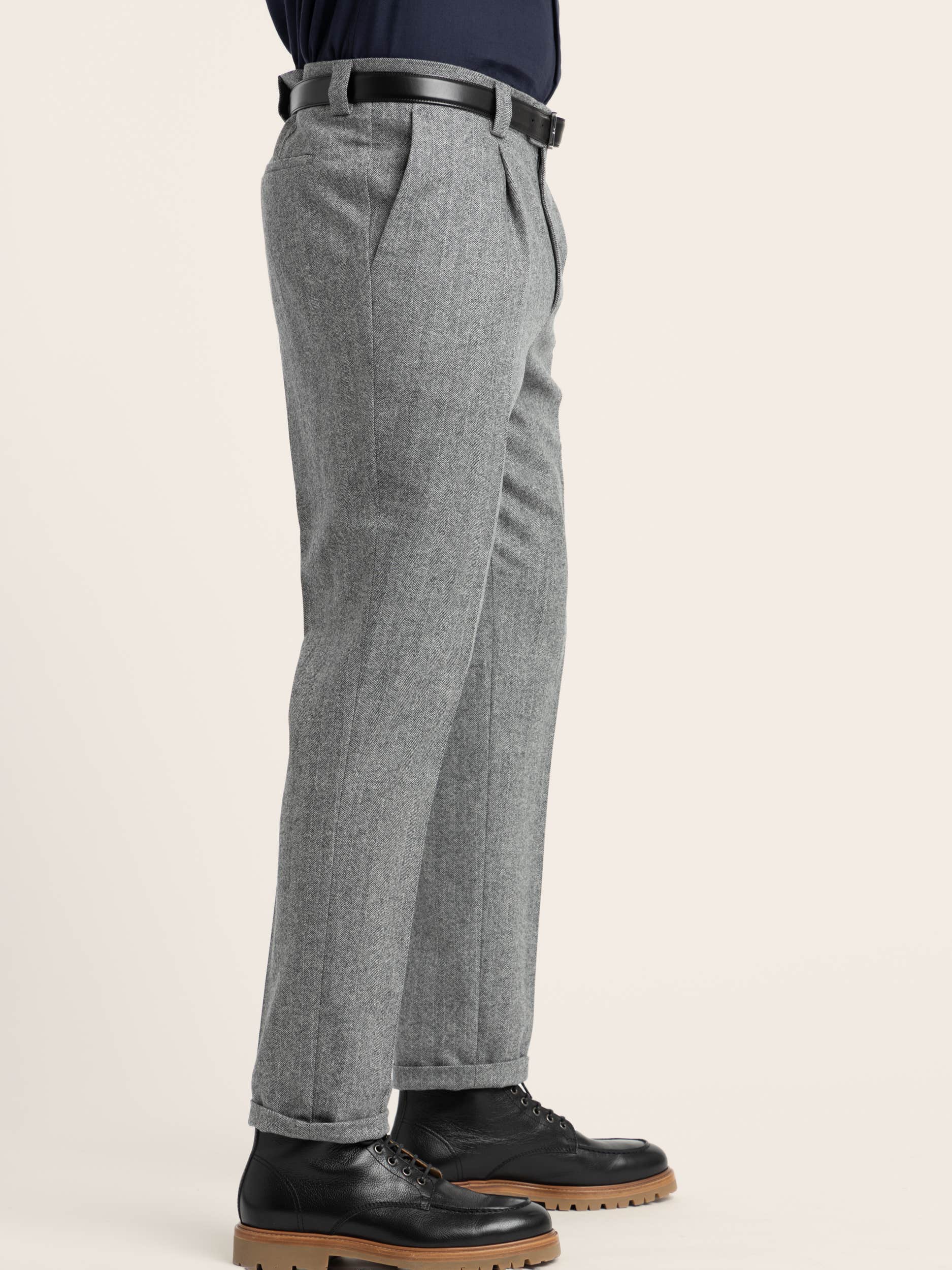 Grey Pleated Wool Trousers