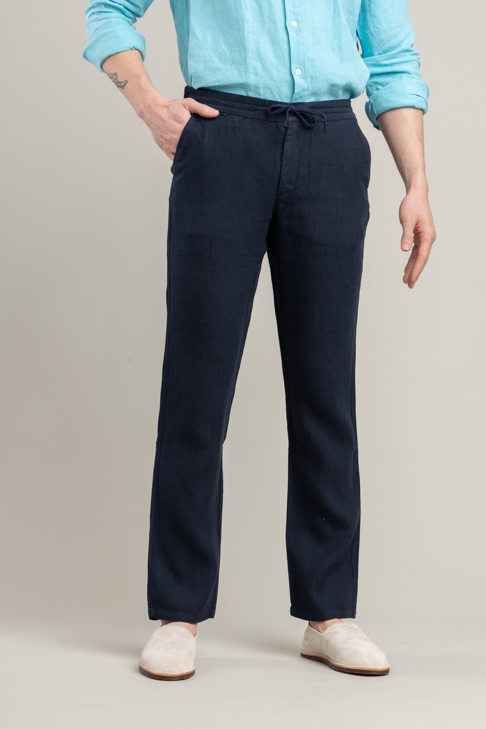 Navy blue wide on sale leg linen pants