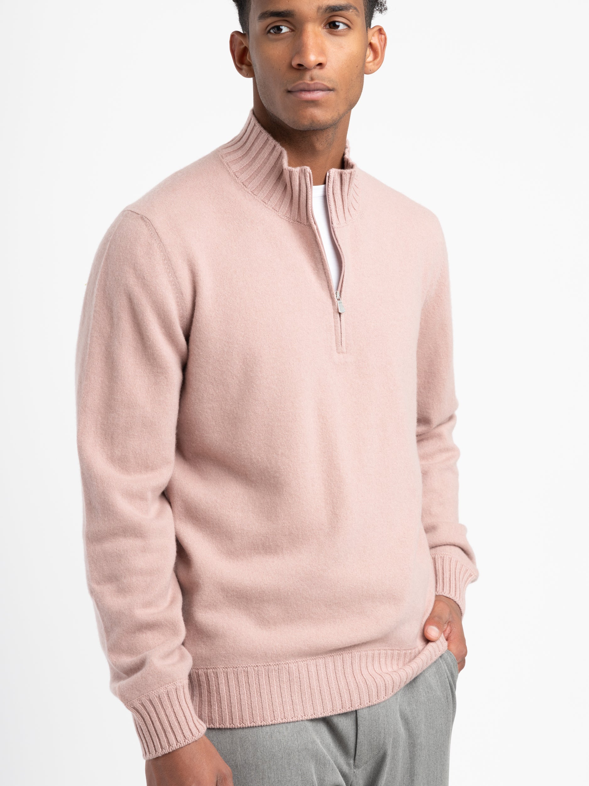 Pink Half-Zip Felted Cashmere Crewneck – The Helm Clothing