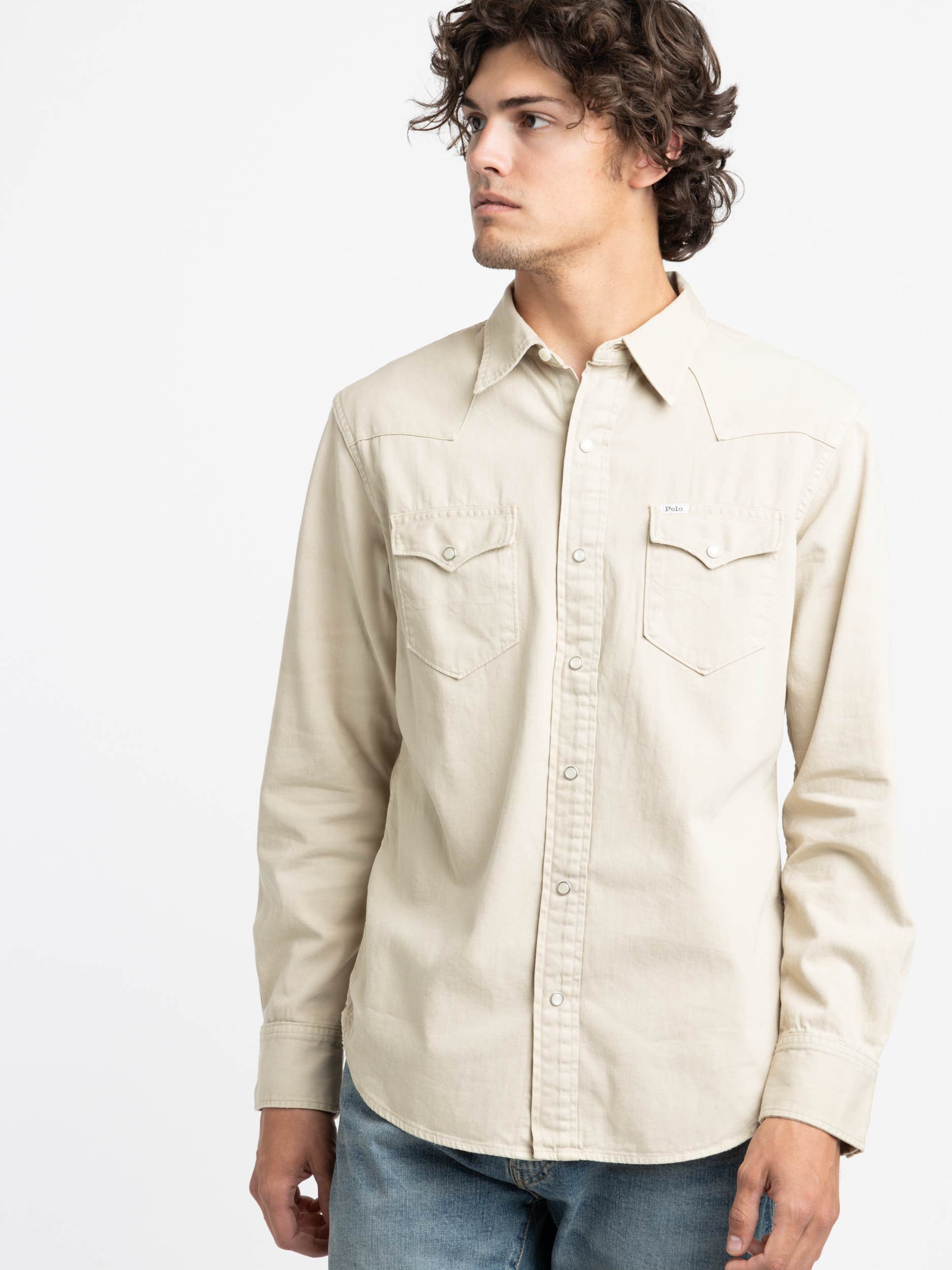 Stone Garment-Dyed Denim Western Shirt S