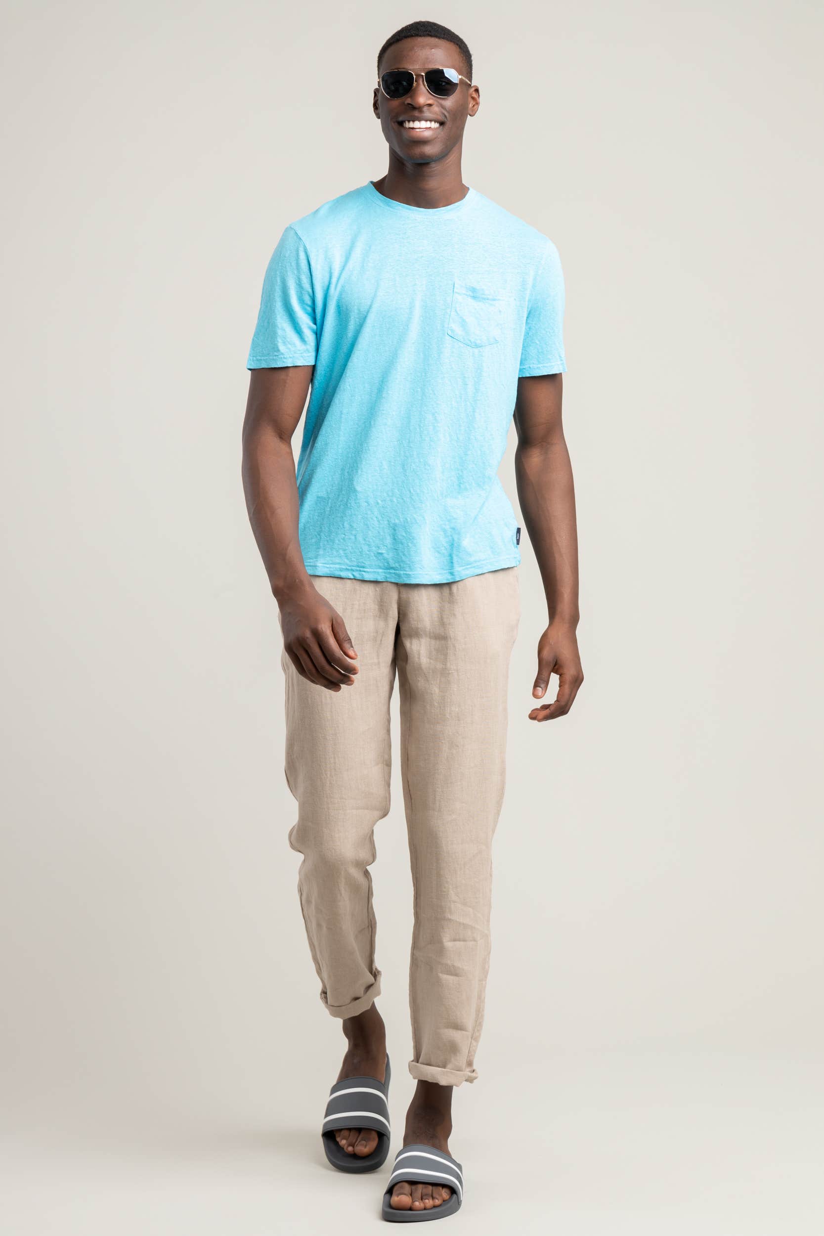 Linen Crewneck T-Shirt in Turquoise