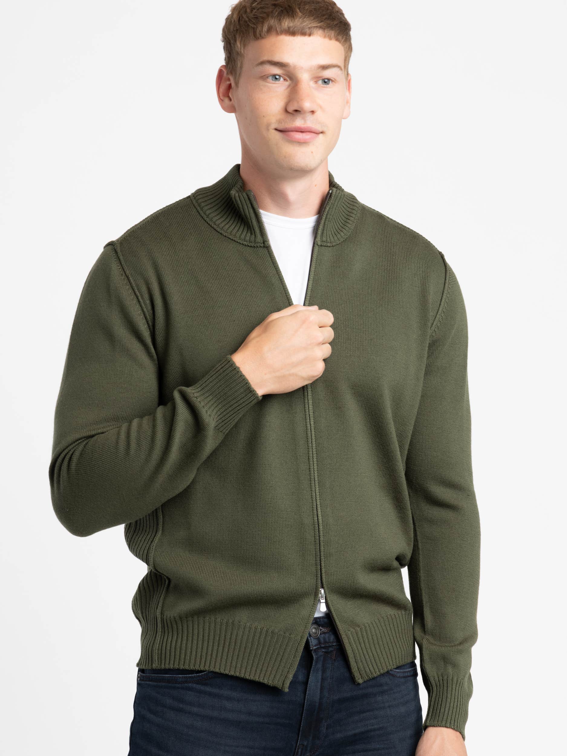 Green Extra Fine Merino Wool Zip Sweater