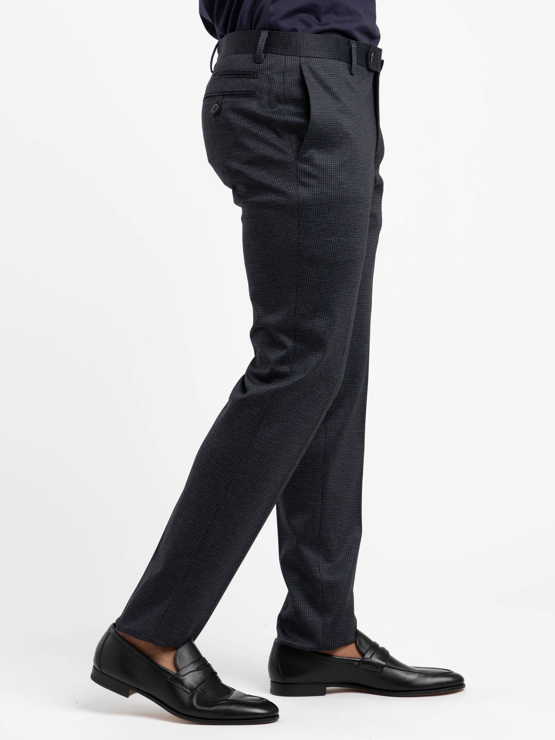 Navy Houndstooth Cotton Trousers