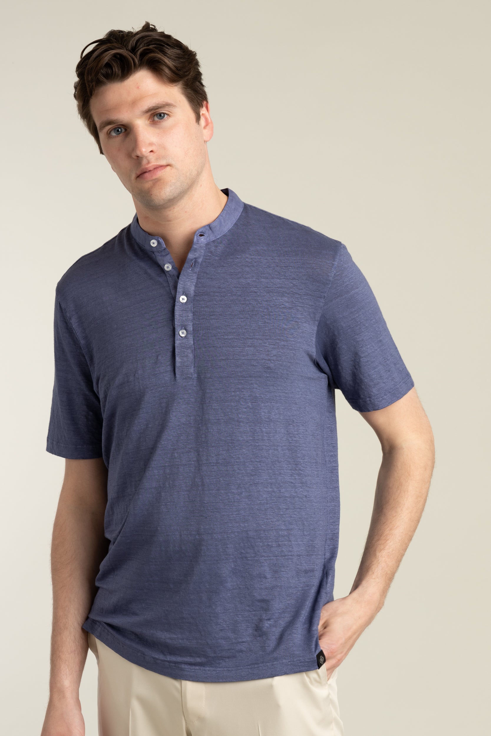 Navy blue henley outlet shirt