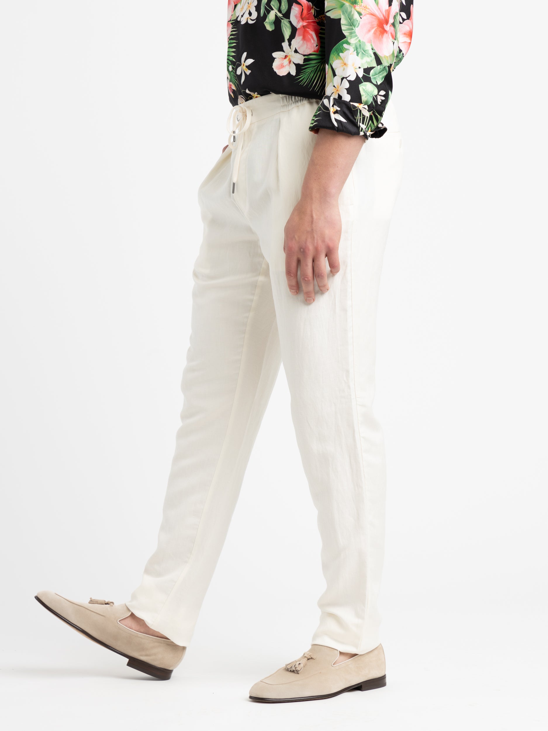Heros Grey Silk-linen blend Pleated Pants | Runway Catalog