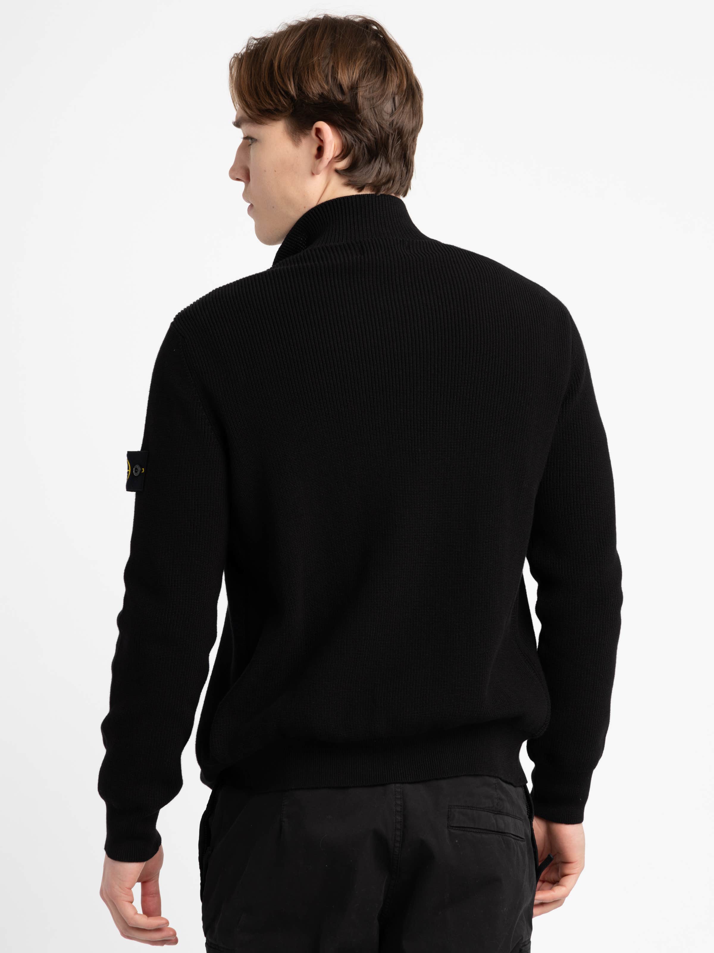 Black Cotton Full Zip Track Sweater