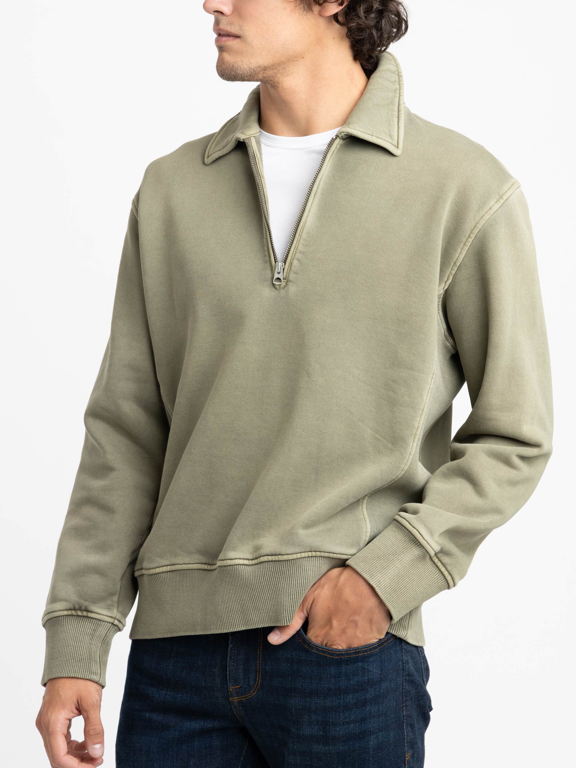 Olive Green Som Half Zip Sweatshirt in Fleece