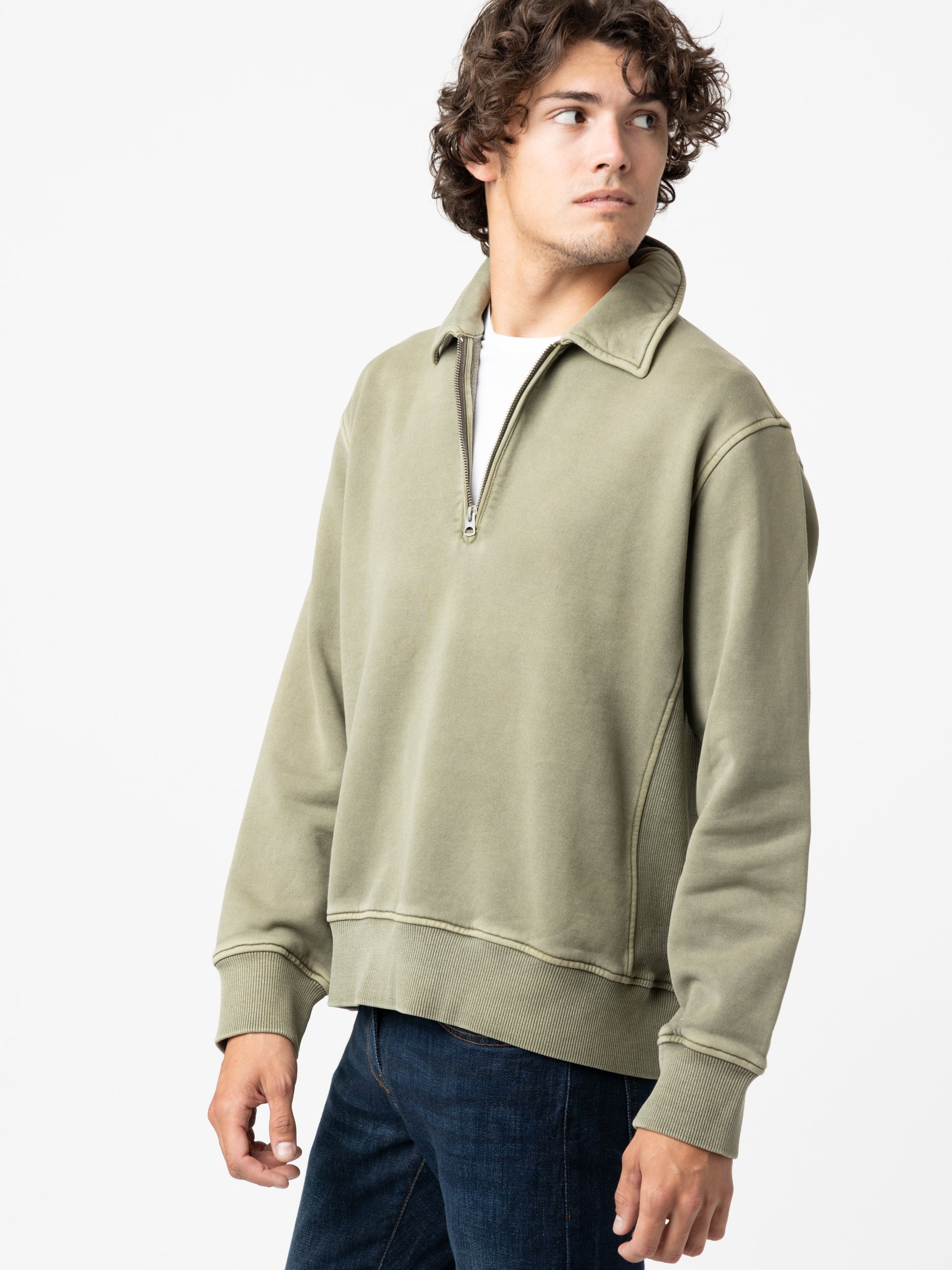 Olive Green Som Half Zip Sweatshirt in Fleece – The Helm Clothing