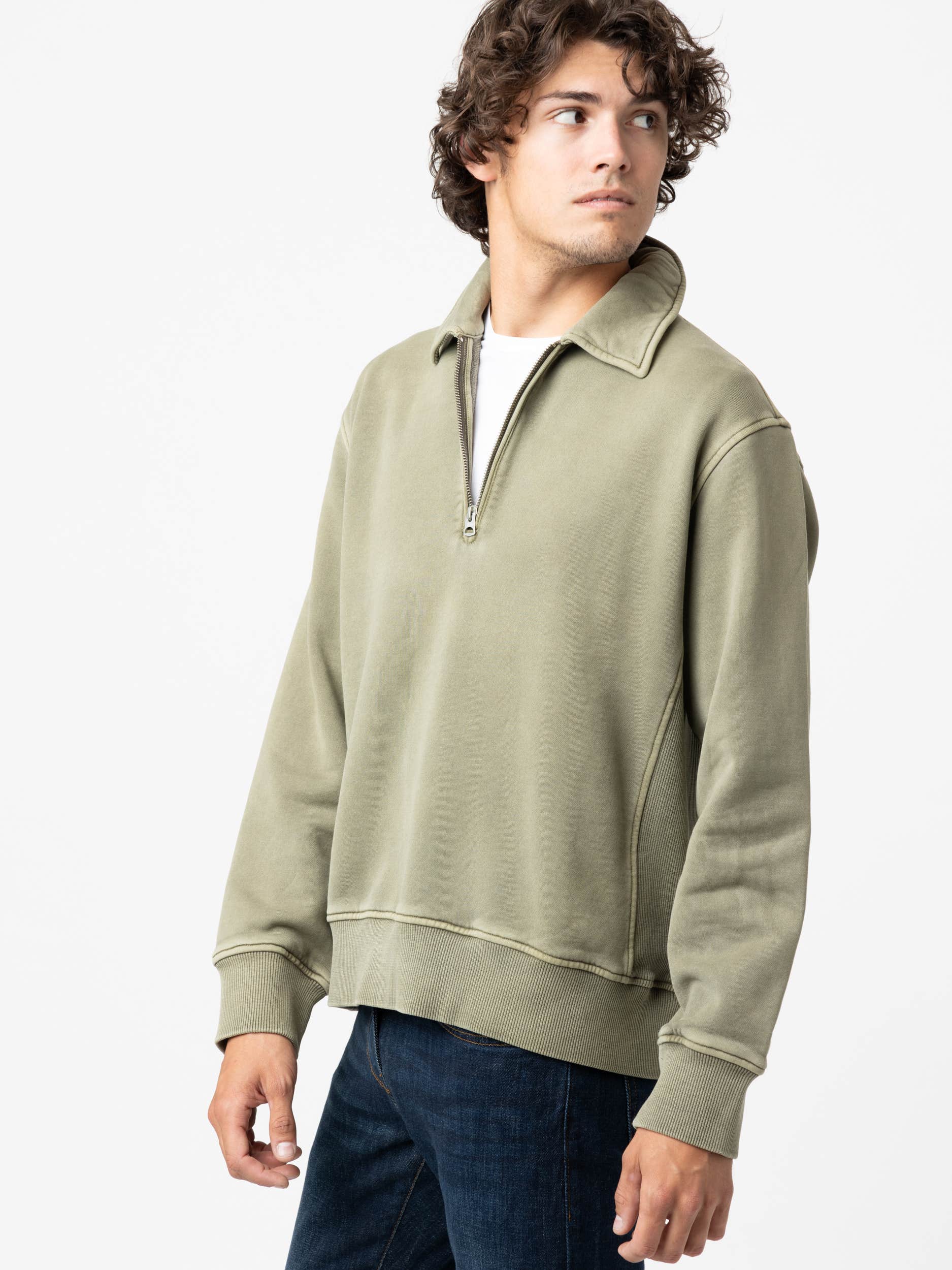 Olive Green Som Half Zip Sweatshirt in Fleece