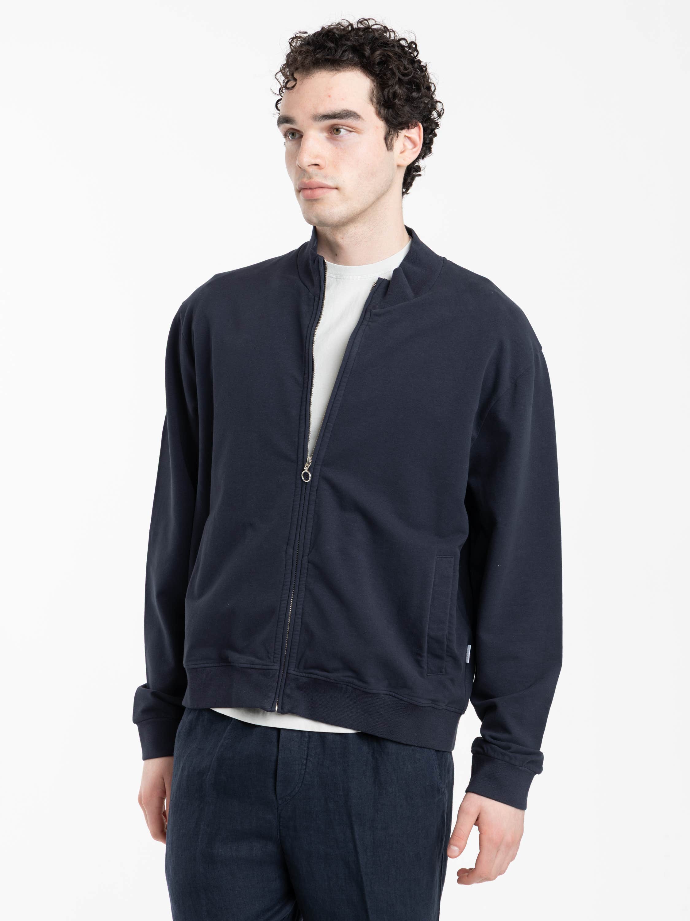 Navy Blue Zip-Up Bomber Sweatshirt
