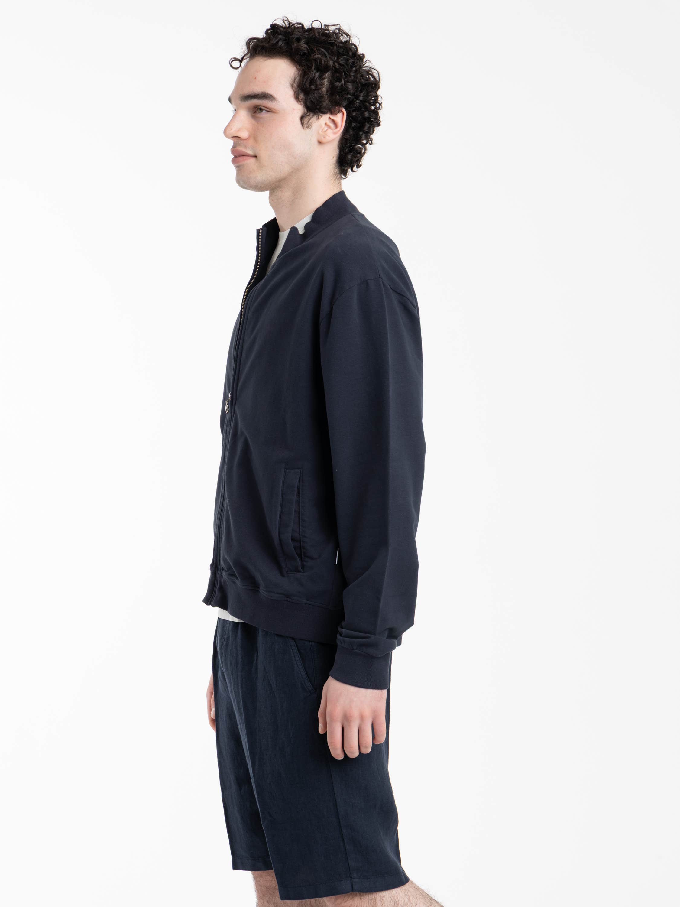 Navy Blue Zip-Up Bomber Sweatshirt