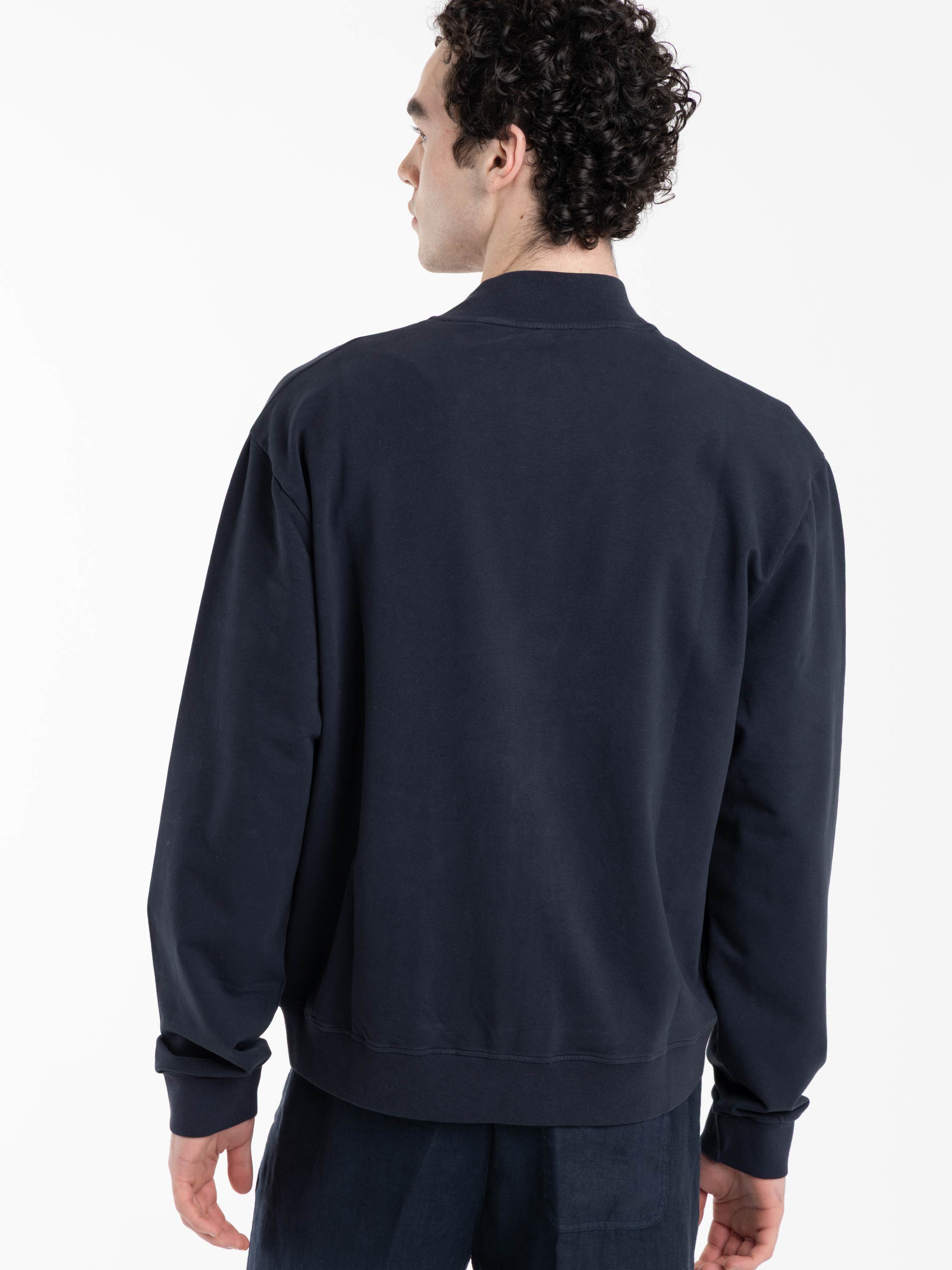 Navy Blue Zip-Up Bomber Sweatshirt