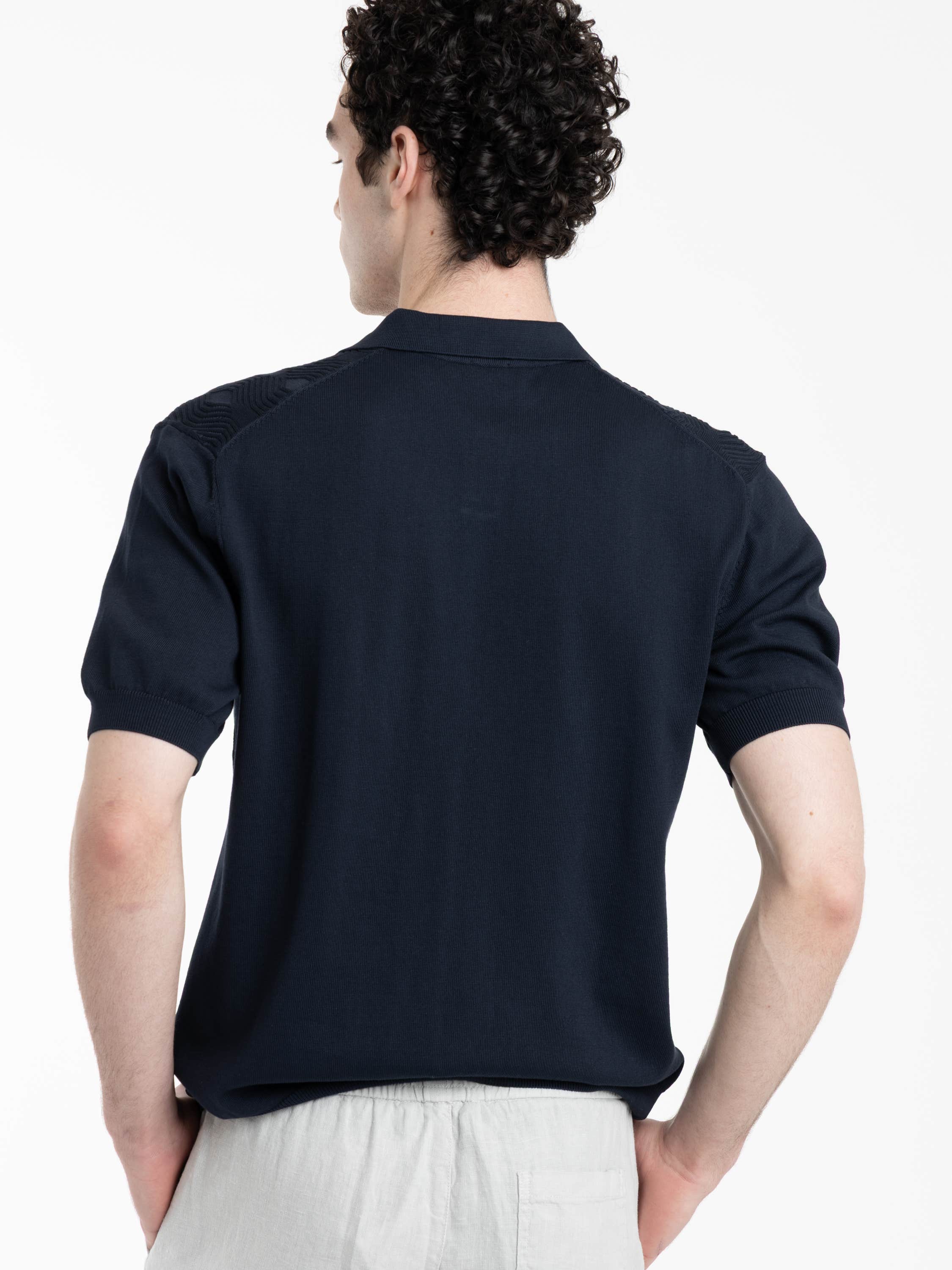 Navy Jacquard Johnny Short Sleeve Knit Polo