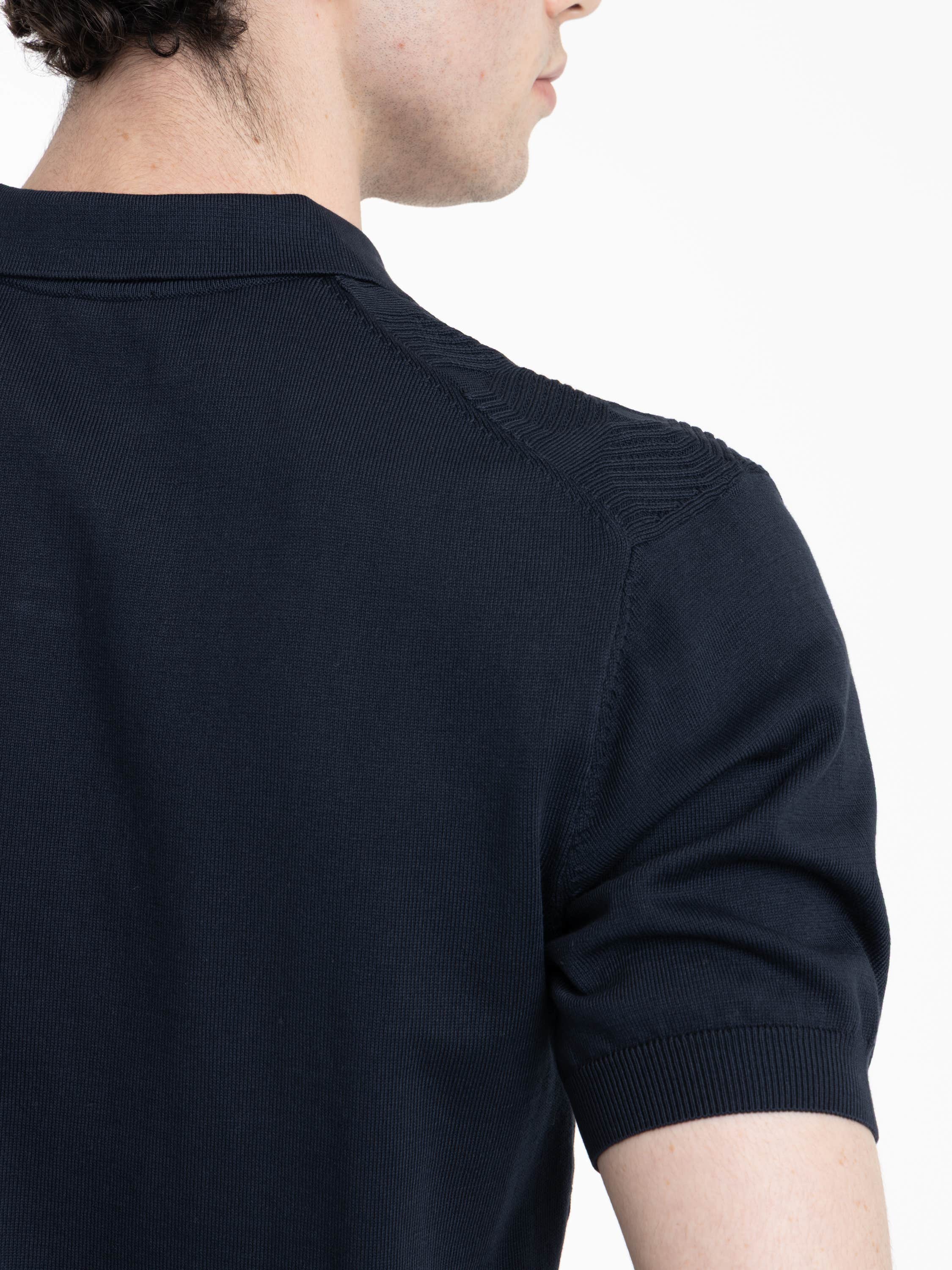 Navy Jacquard Johnny Short Sleeve Knit Polo