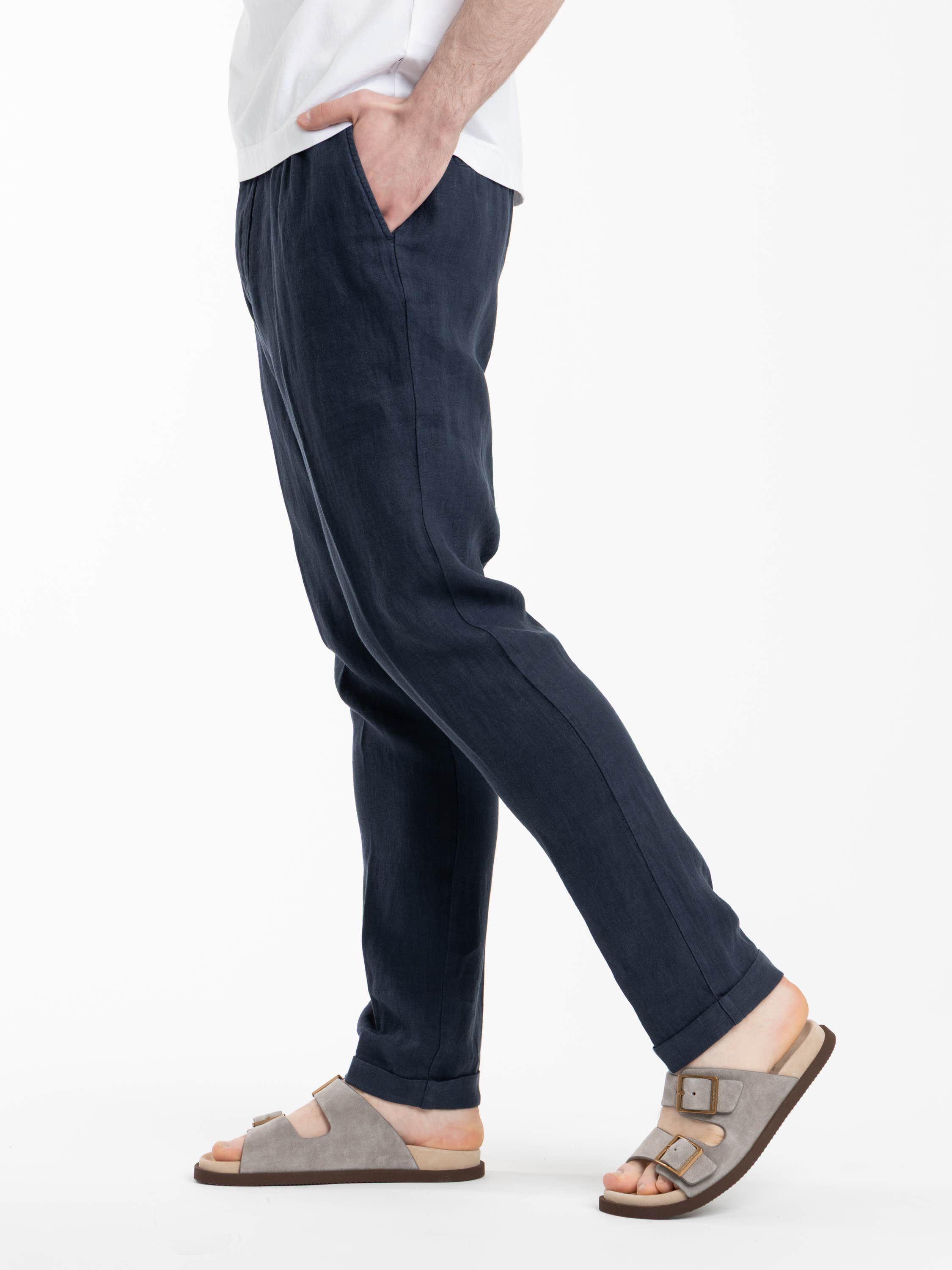 Navy Linen Jogger Pants