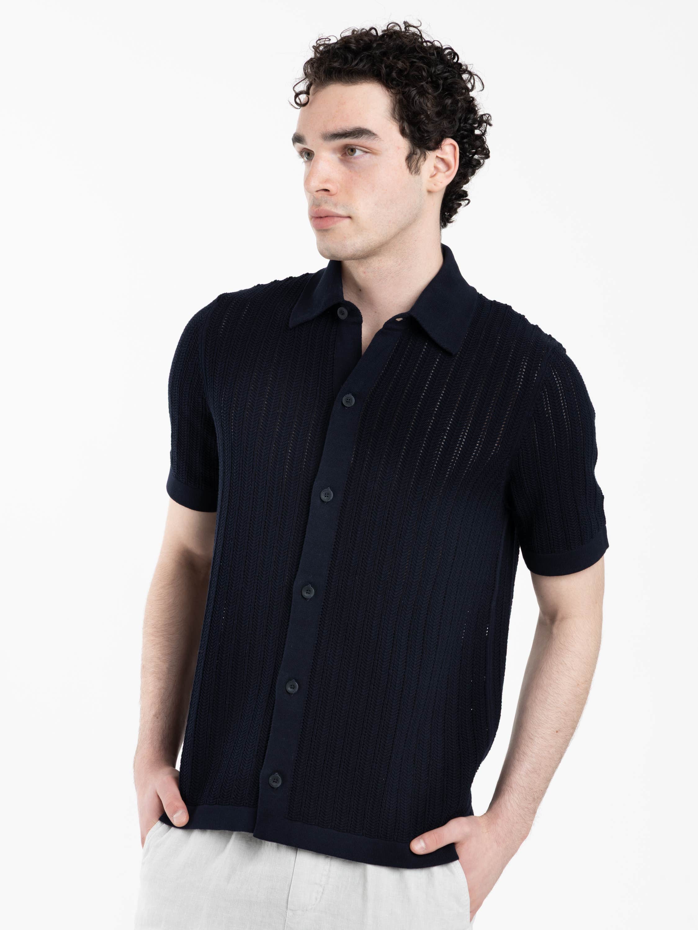Navy Short Sleeve Cotton Shirt