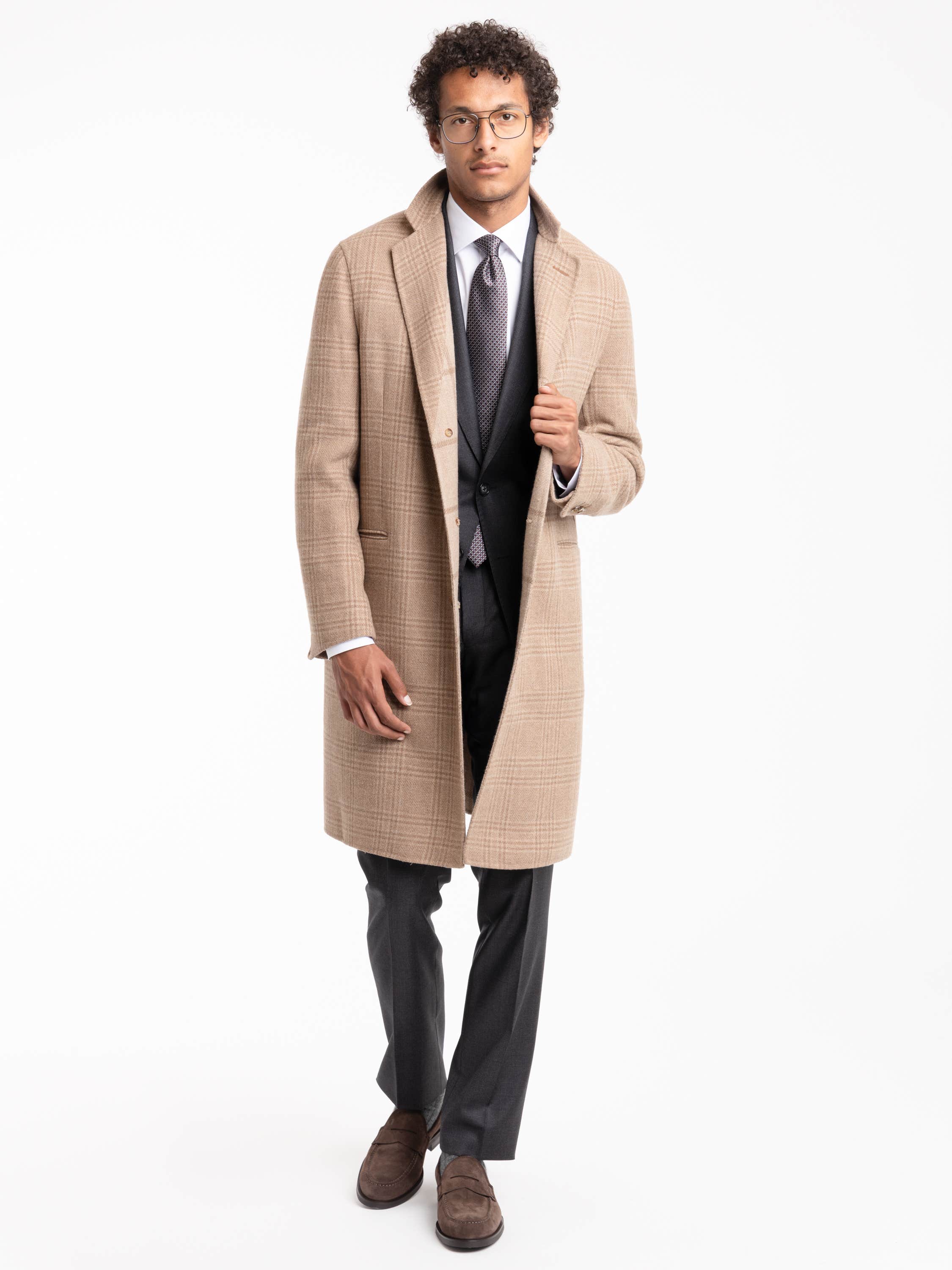 Beige Check Wool-Cashmere Coat