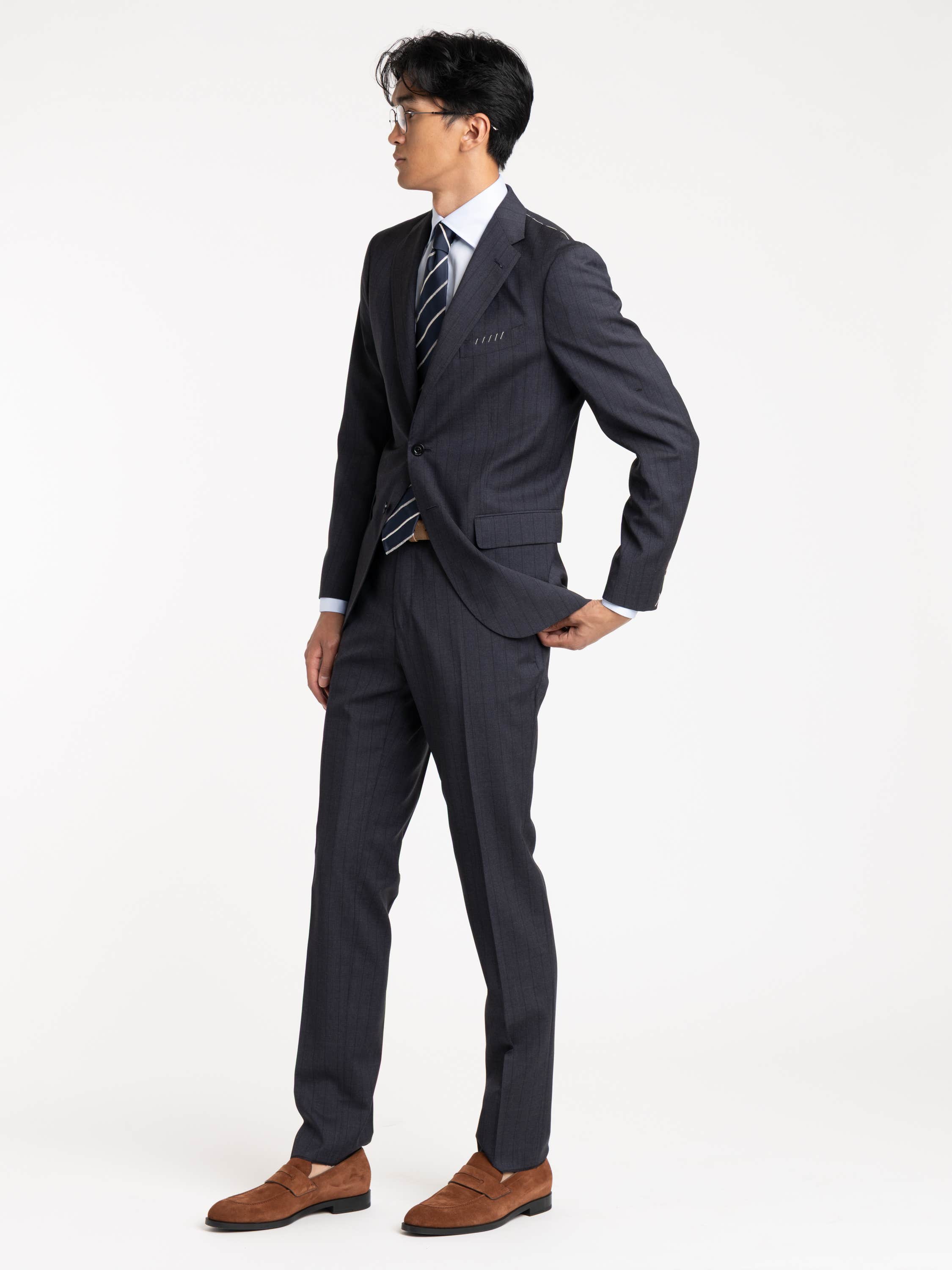 Black Stripe Navy Suit