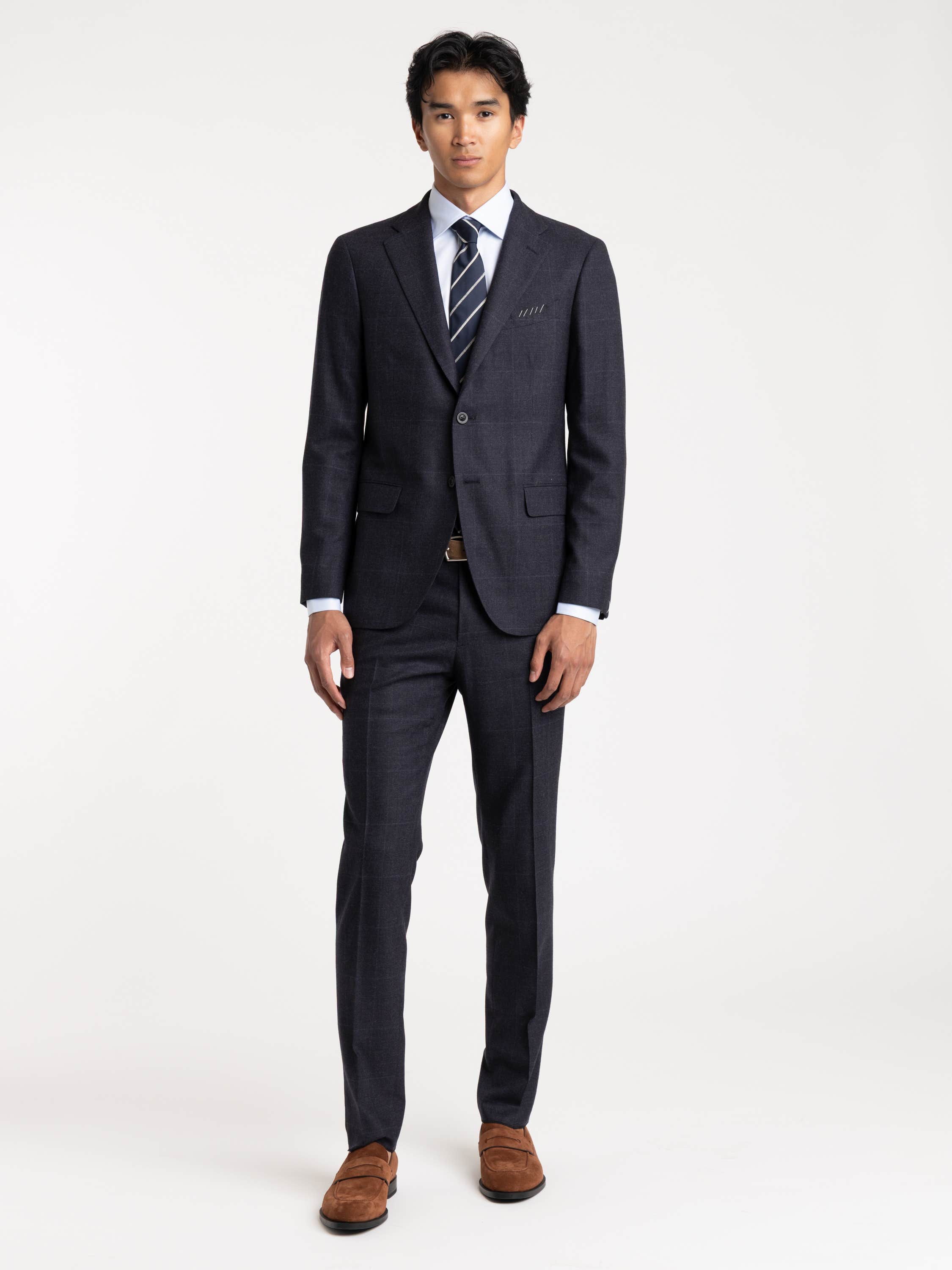 Navy Graph Check Deconstructed Flannel Wool Suit