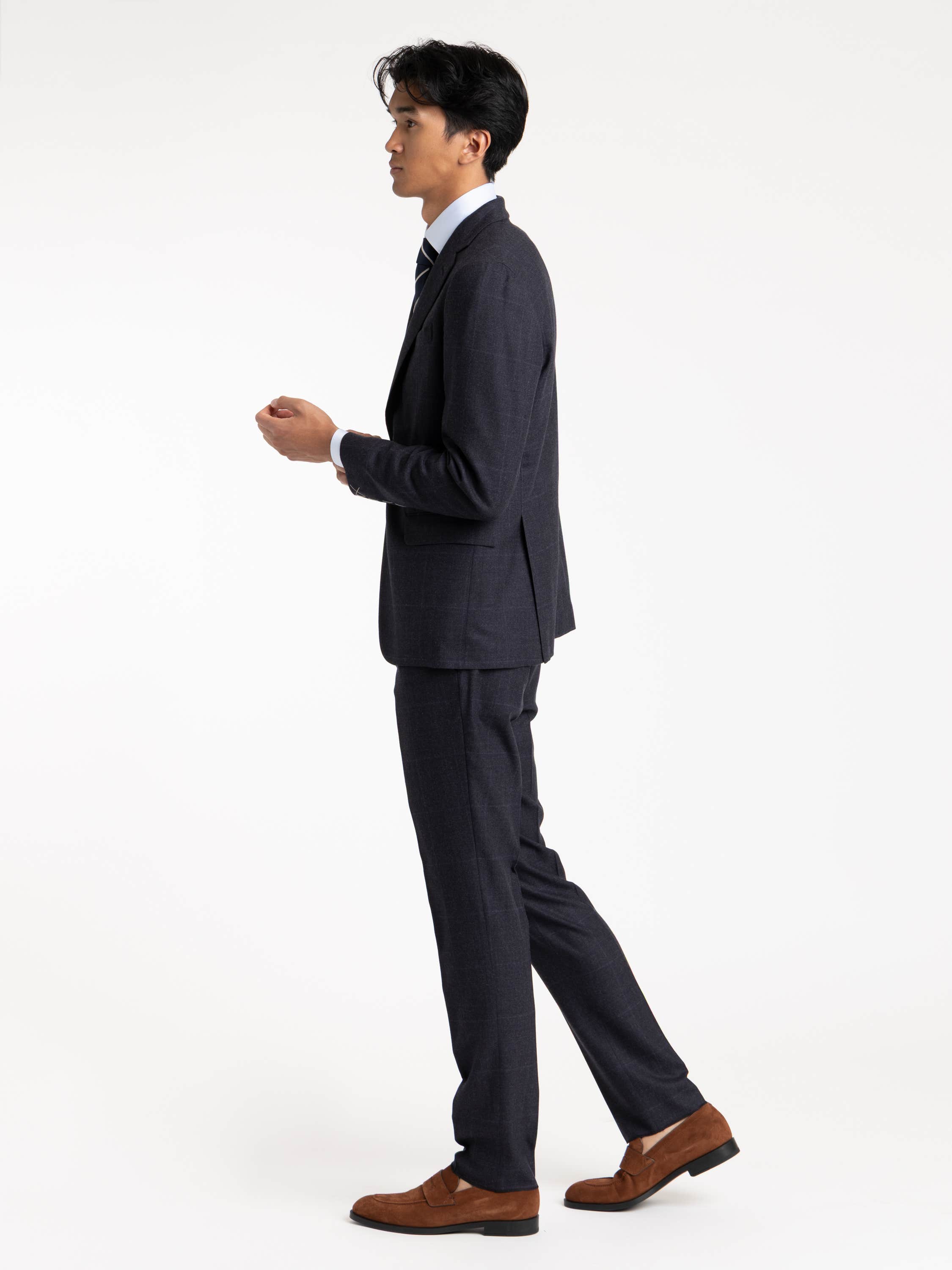 Navy Graph Check Deconstructed Flannel Wool Suit