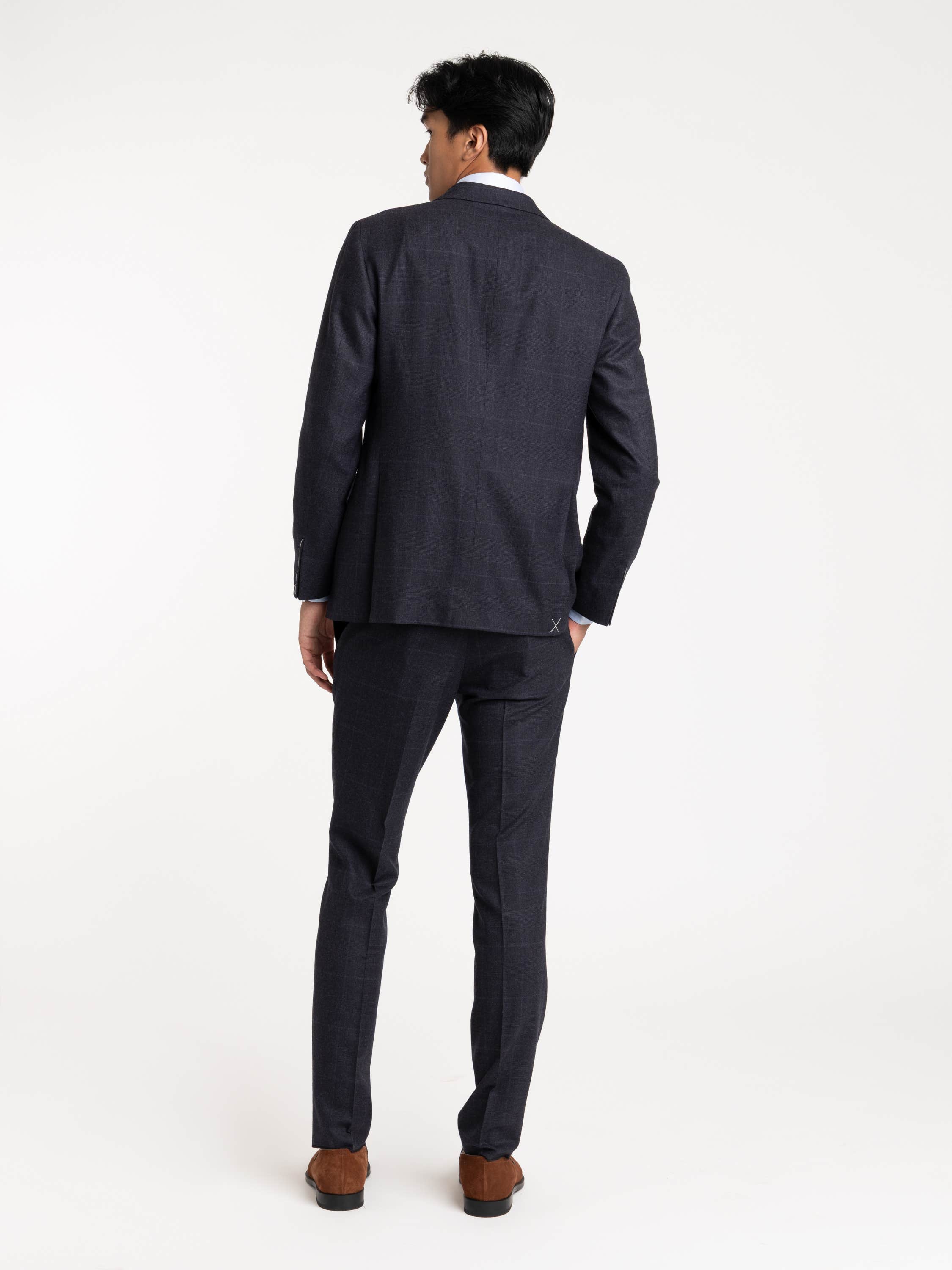 Navy Graph Check Deconstructed Flannel Wool Suit