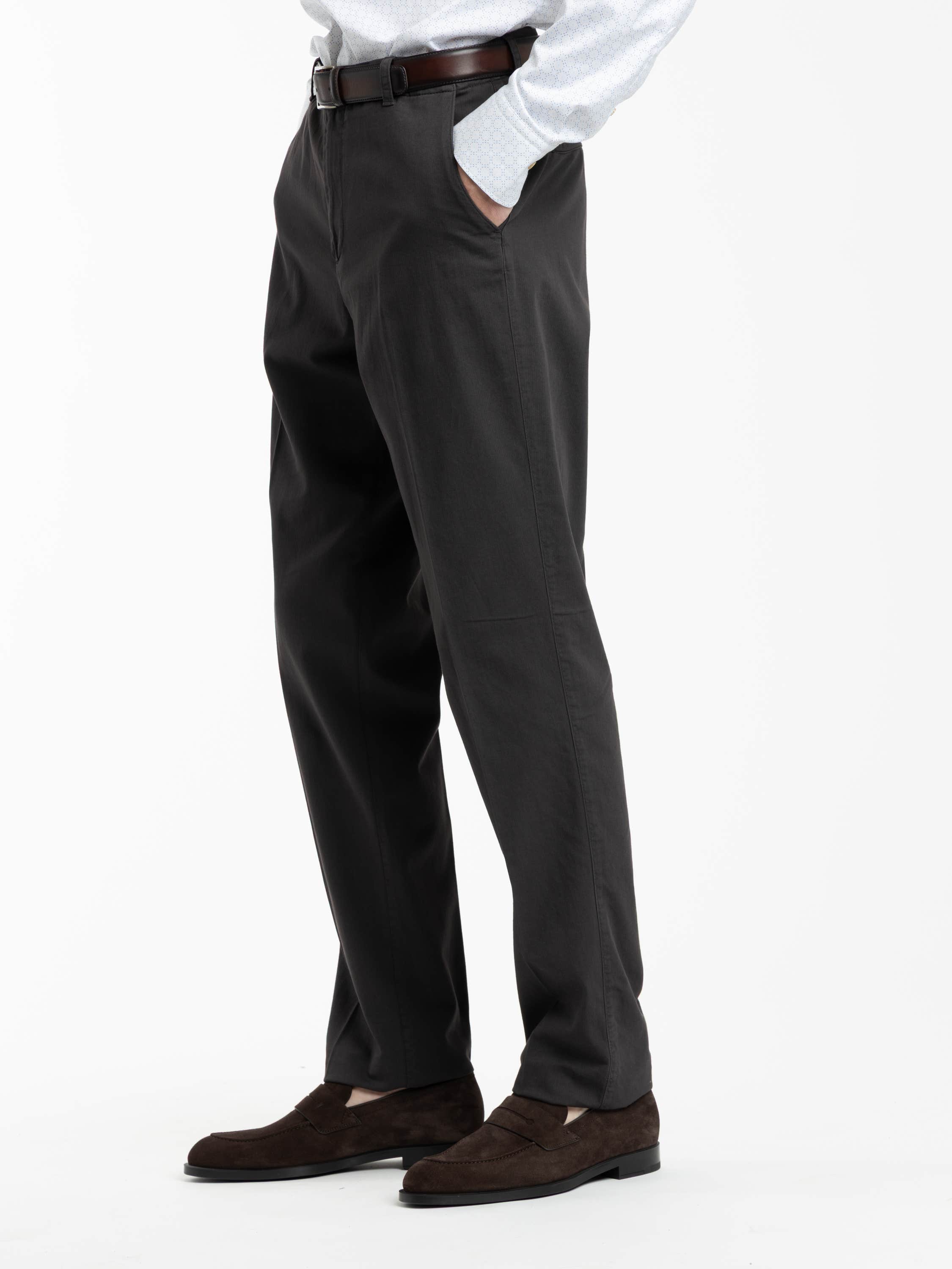 Brown Garment-Dyed Stretch Cotton Trousers