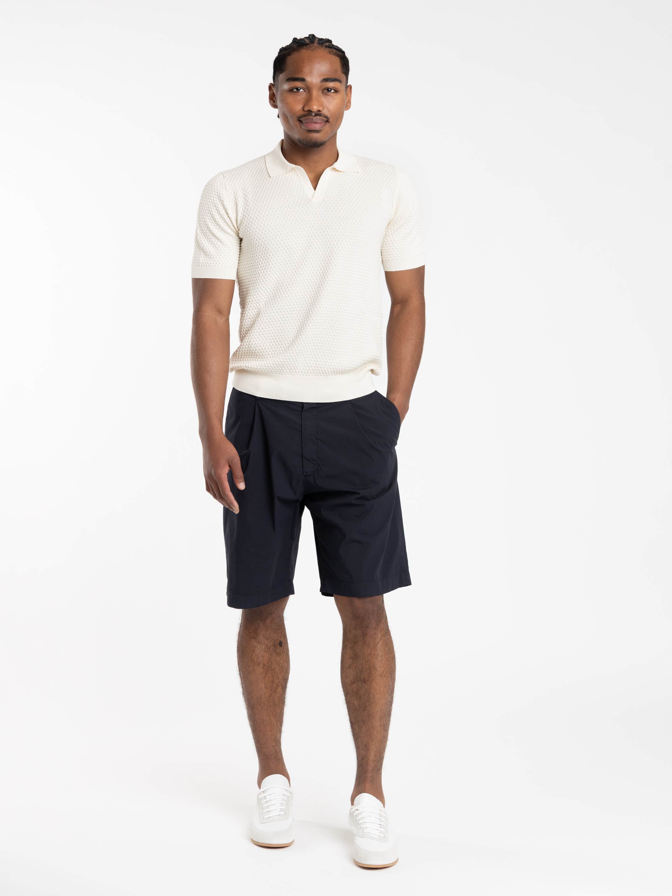 Navy Garment Dyed Linen Bermuda Shorts
