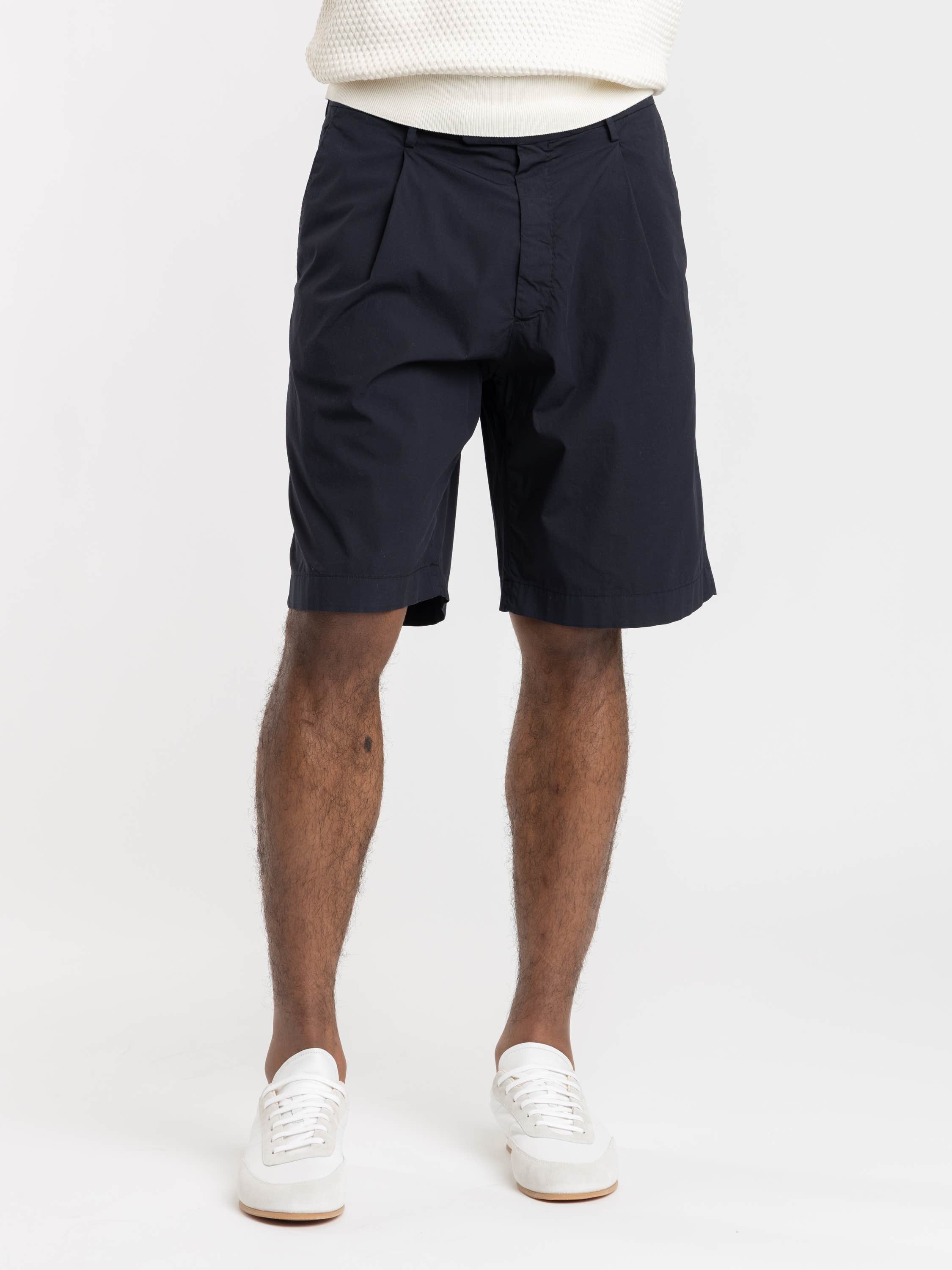 Navy Garment Dyed Linen Bermuda Shorts