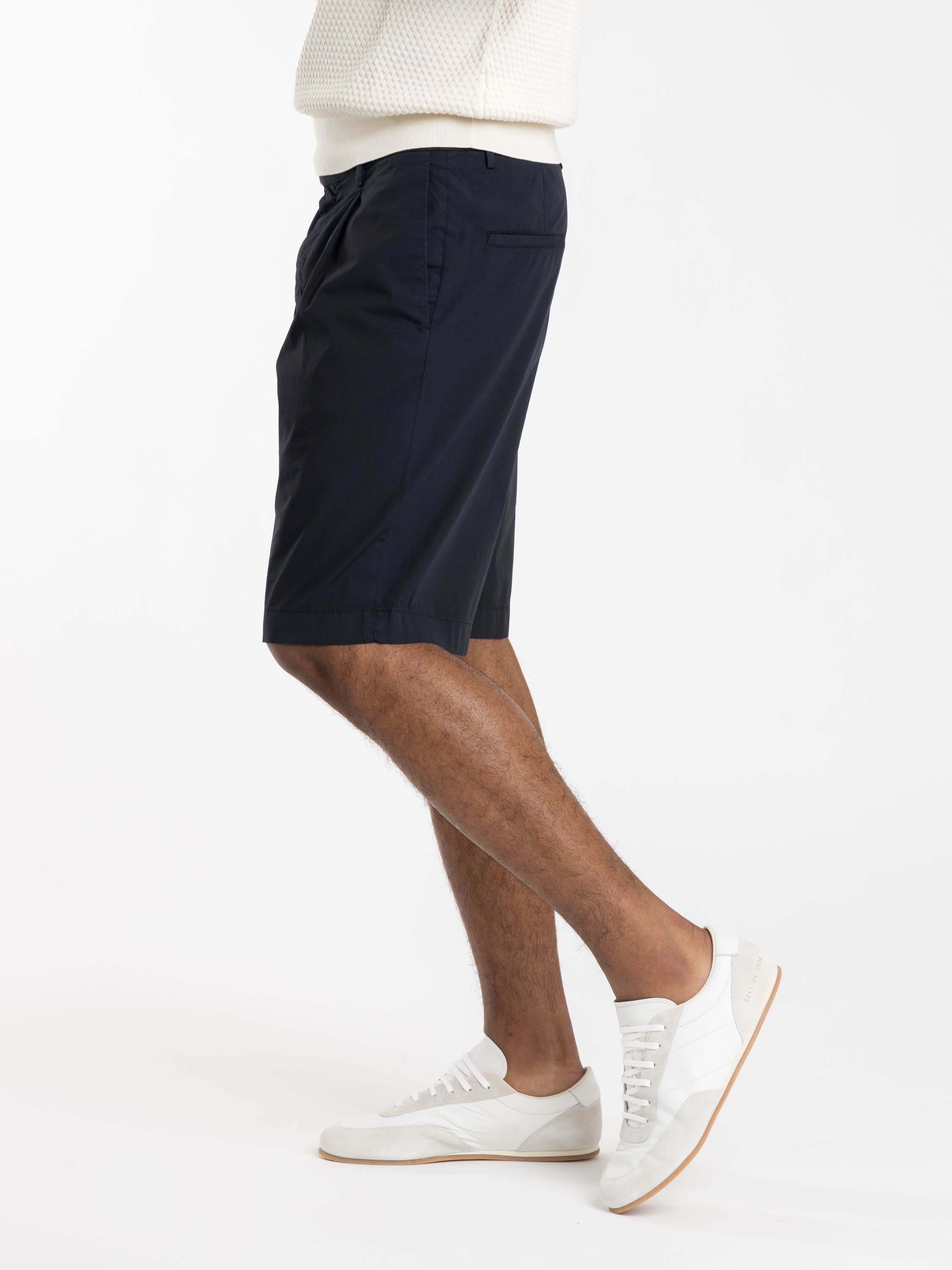 Navy Garment Dyed Linen Bermuda Shorts