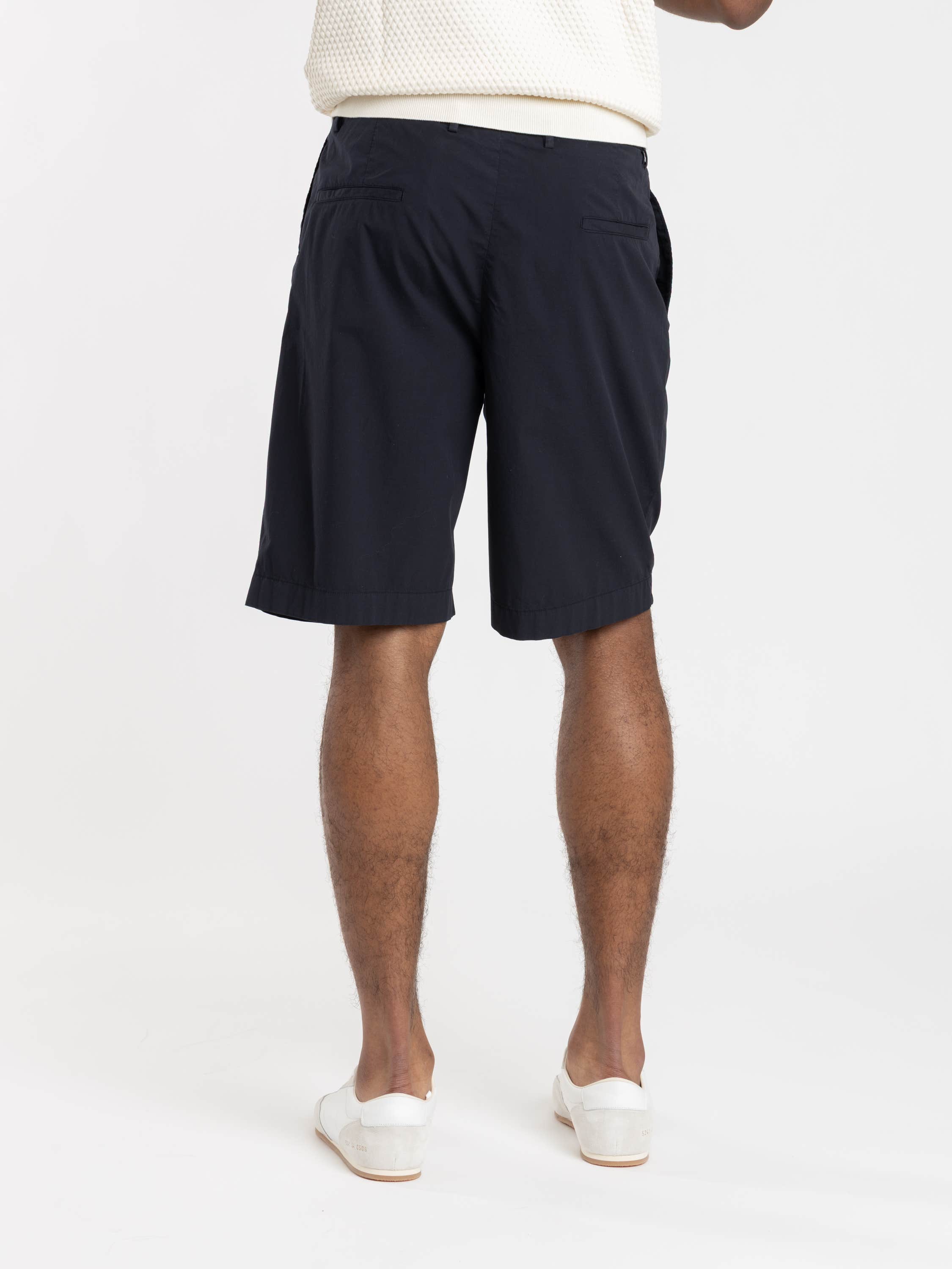 Navy Garment Dyed Linen Bermuda Shorts