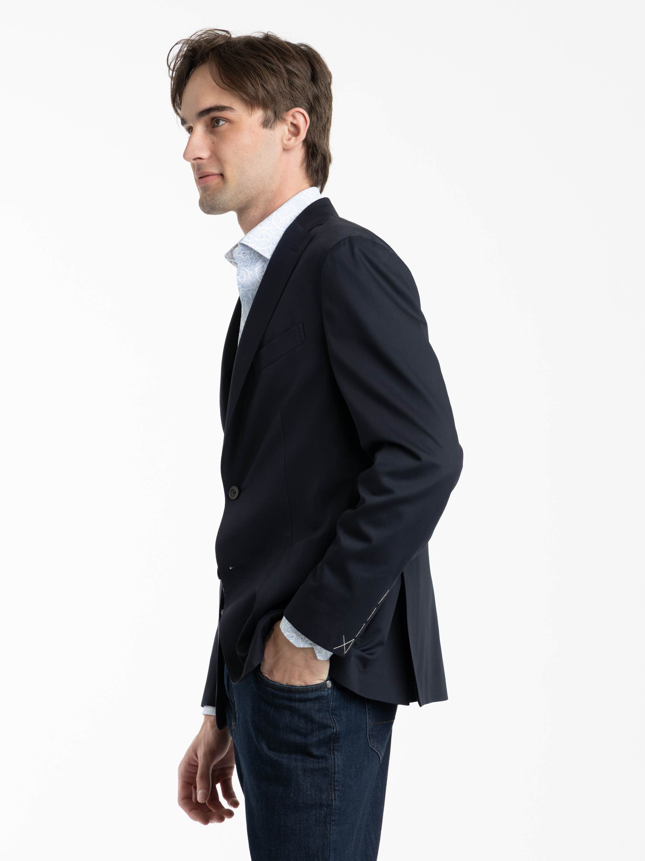 Navy K-Jacket Wool-Blend Suit Jacket