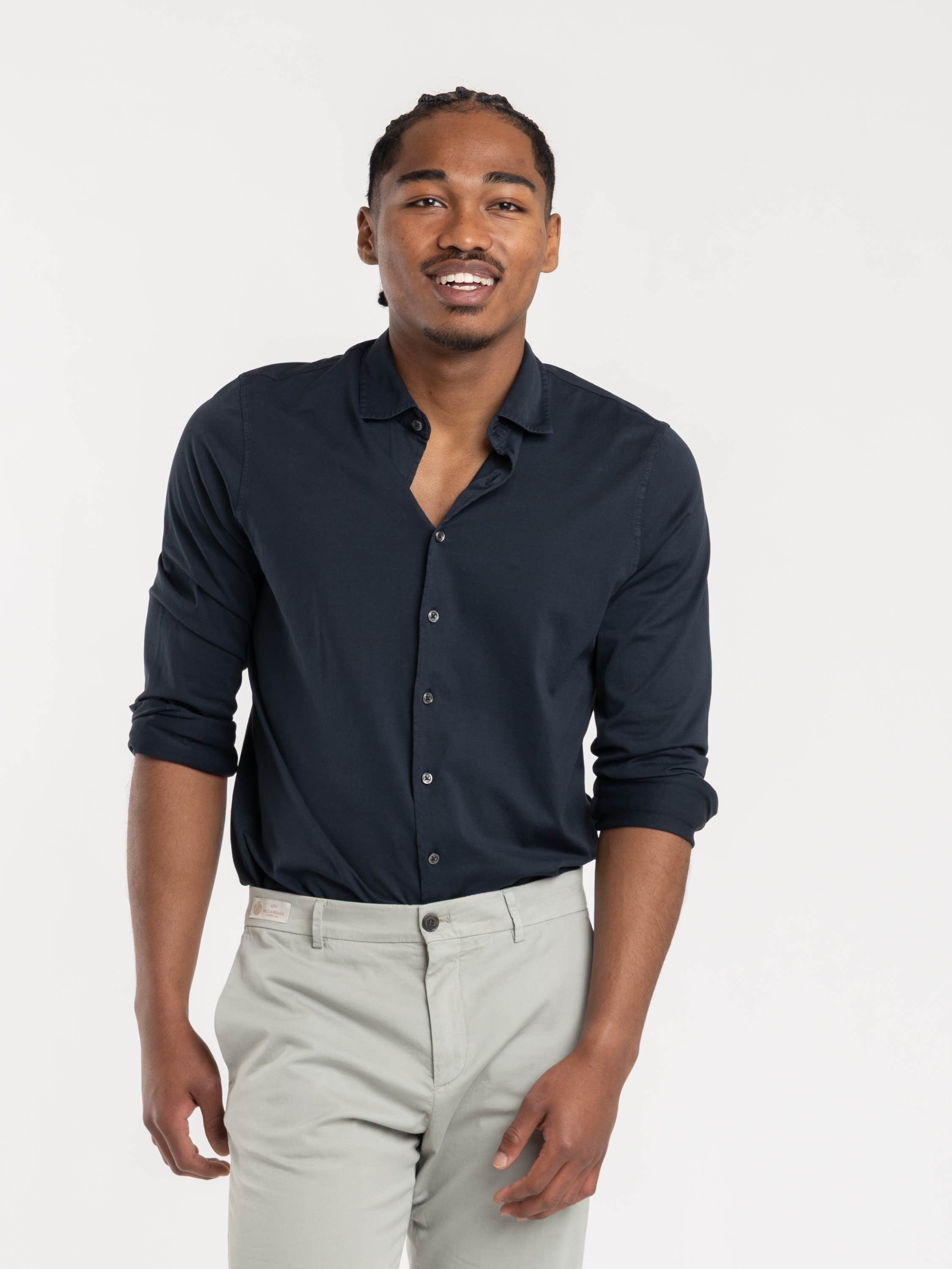 Navy Washed Cotton Jersey Shirt
