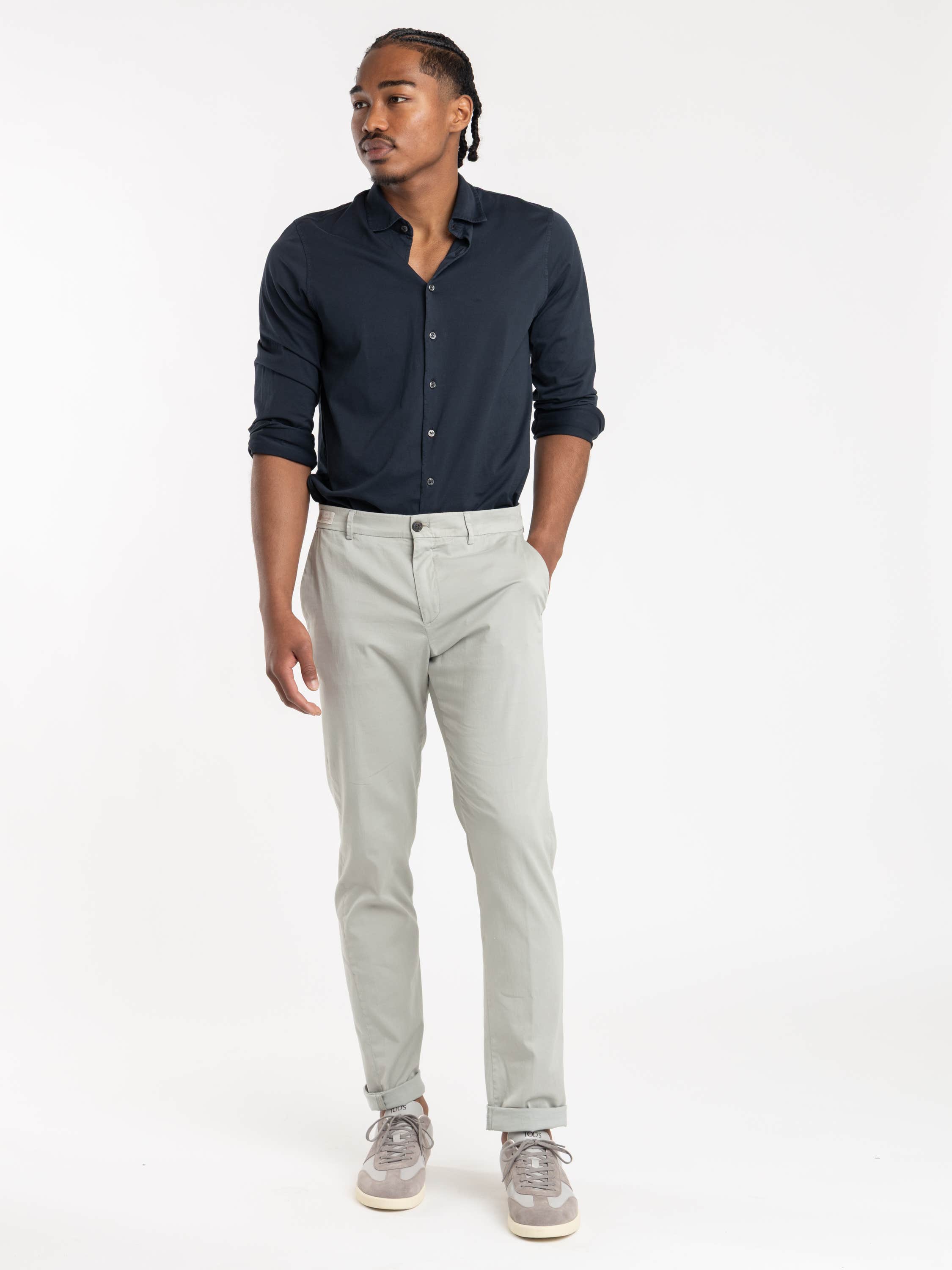 Navy Washed Cotton Jersey Shirt