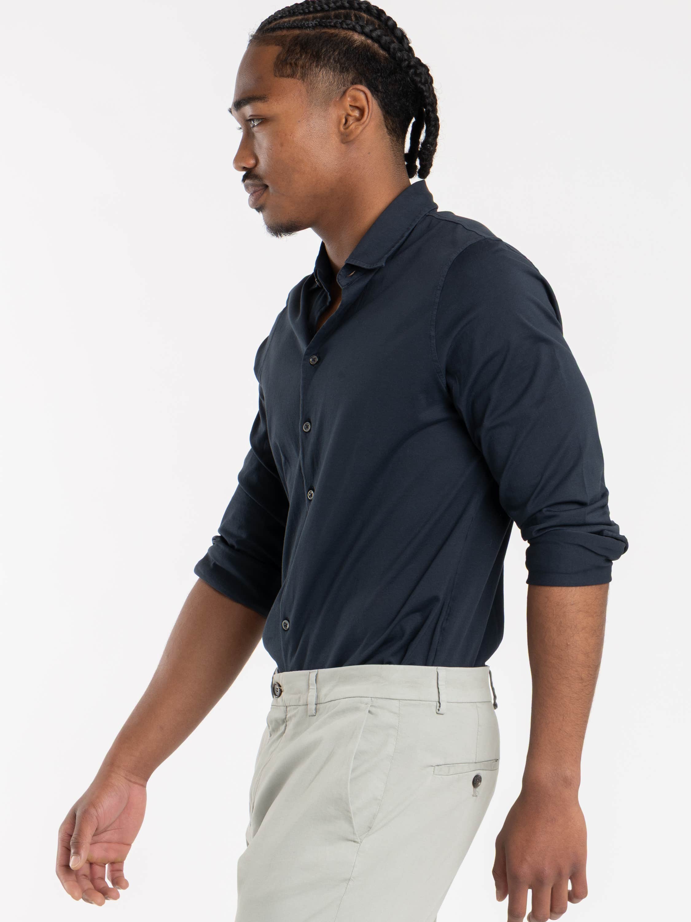 Navy Washed Cotton Jersey Shirt