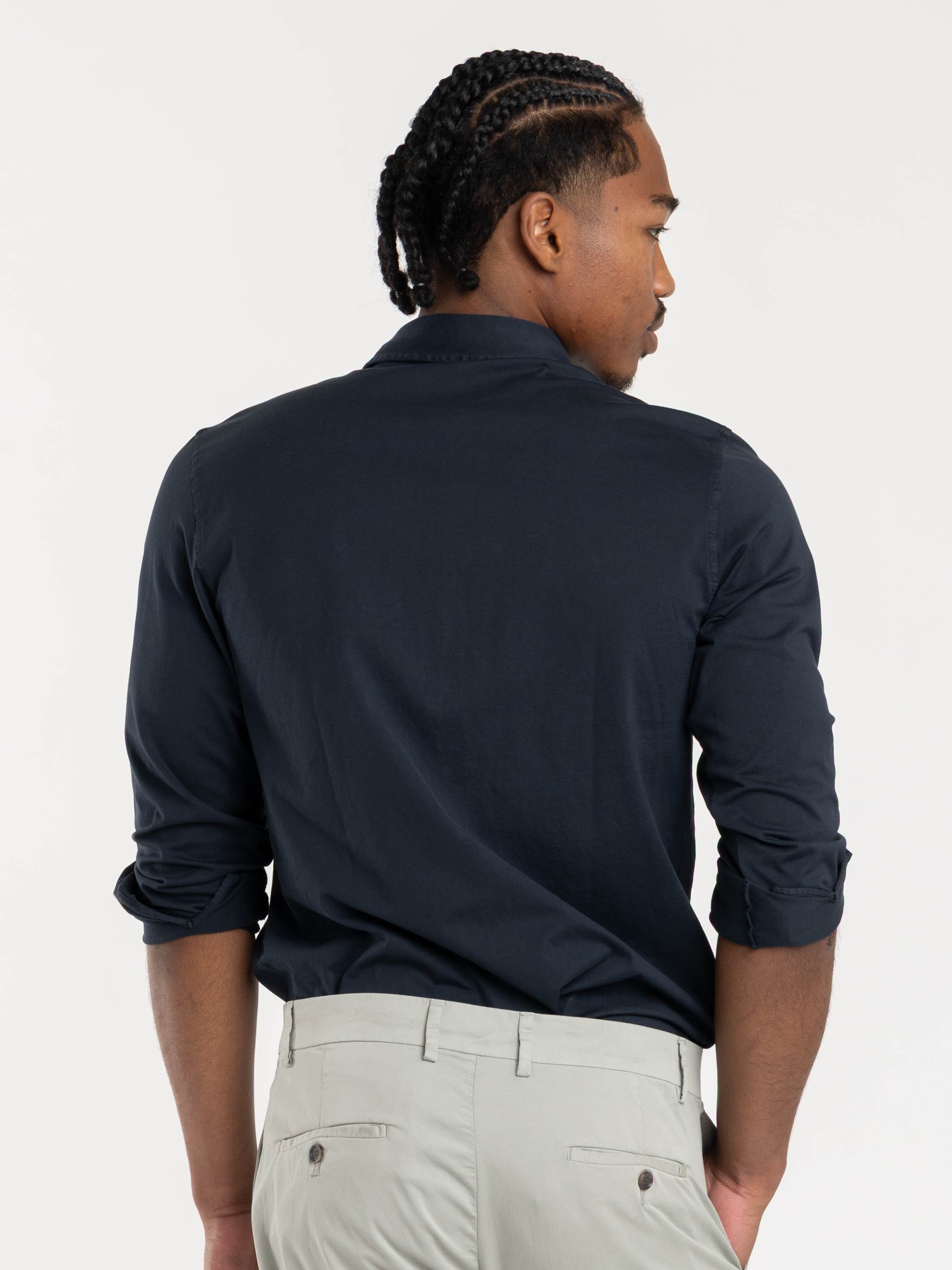 Navy Washed Cotton Jersey Shirt