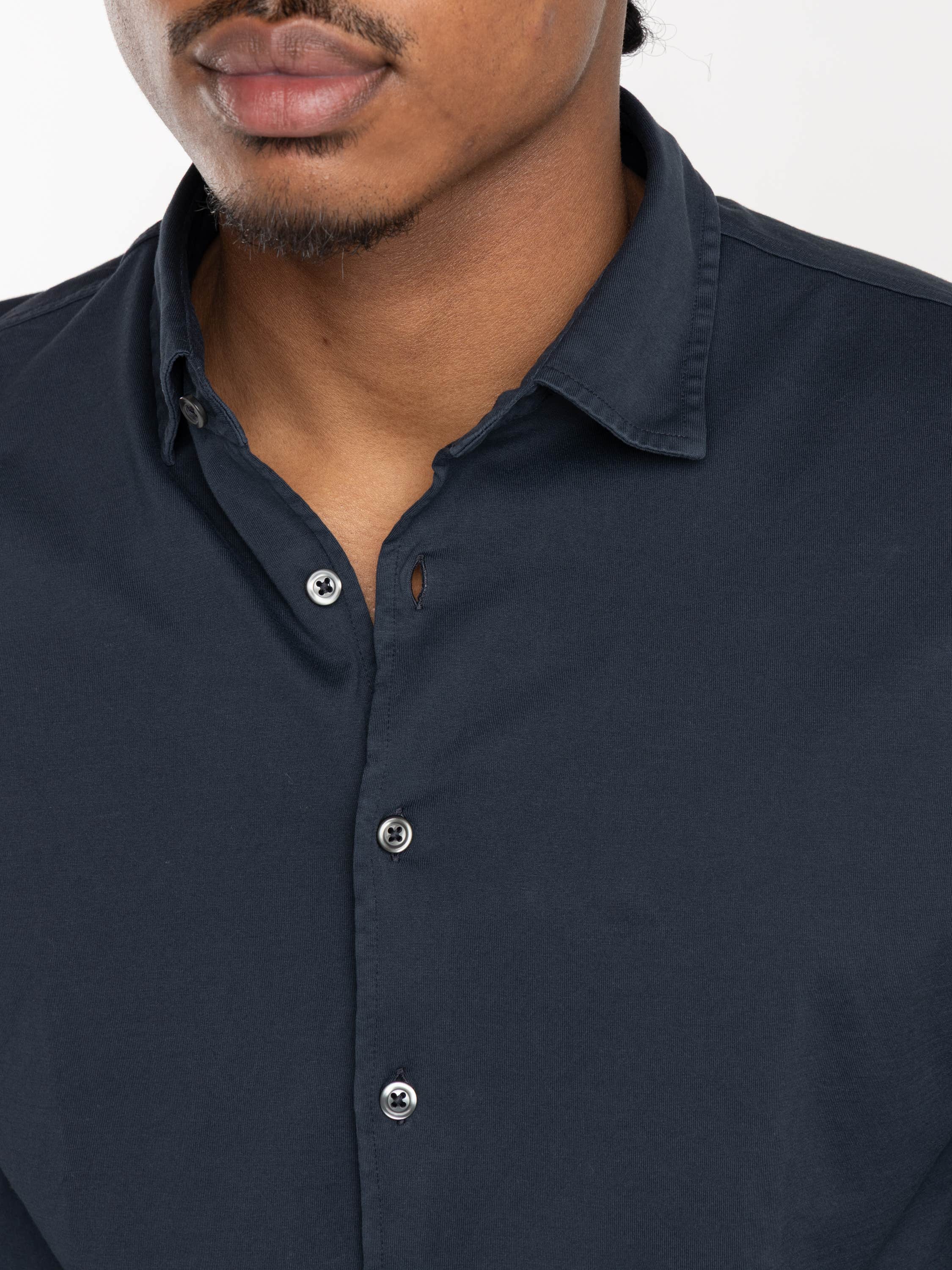 Navy Washed Cotton Jersey Shirt