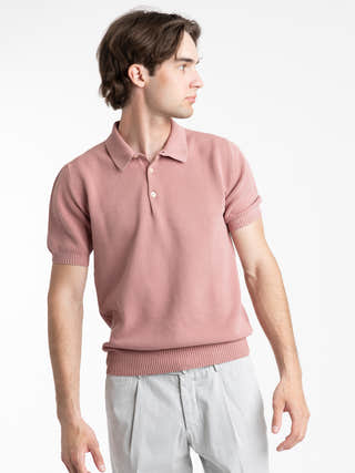 Boglioli Pink Cotton Ribbed Short Sleeve Polo