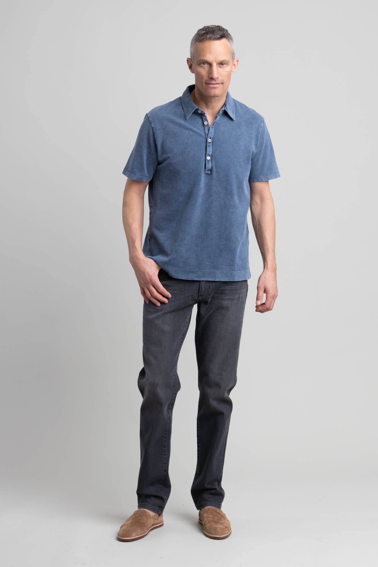 Blue Short-Sleeve Cotton Jersey Polo Shirt