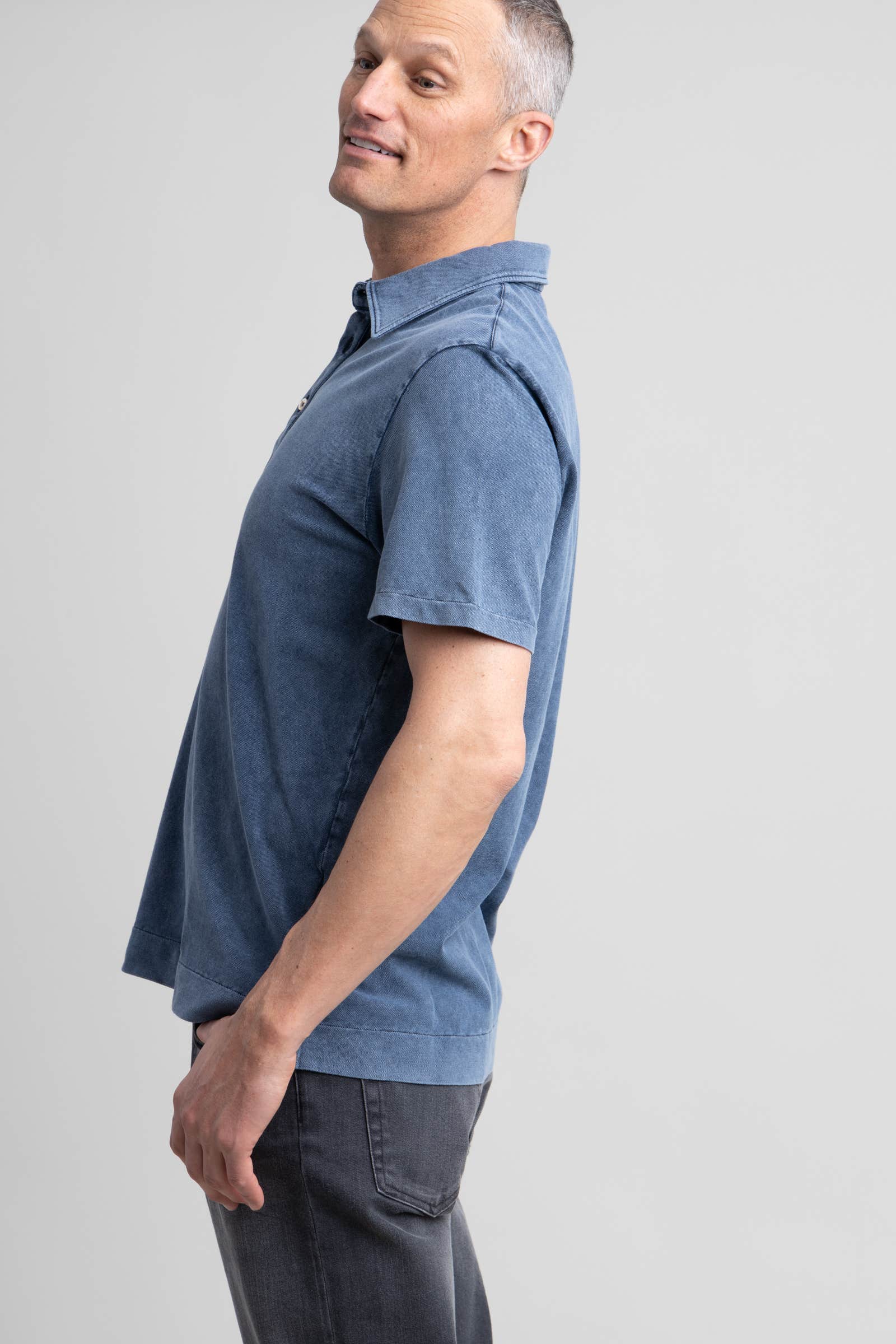 Blue Short-Sleeve Cotton Jersey Polo Shirt