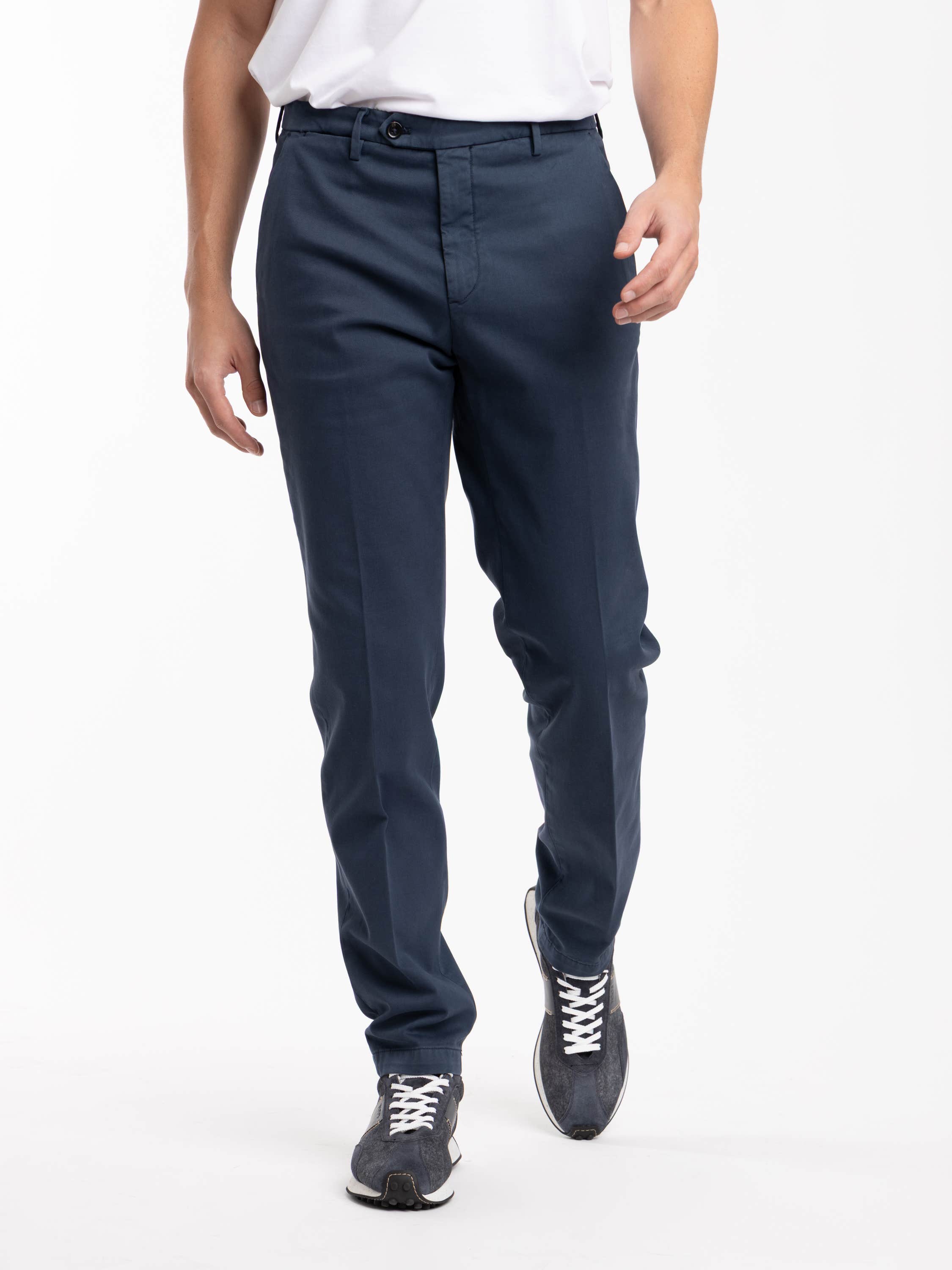 Blue Cotton-Modal Twill Pant