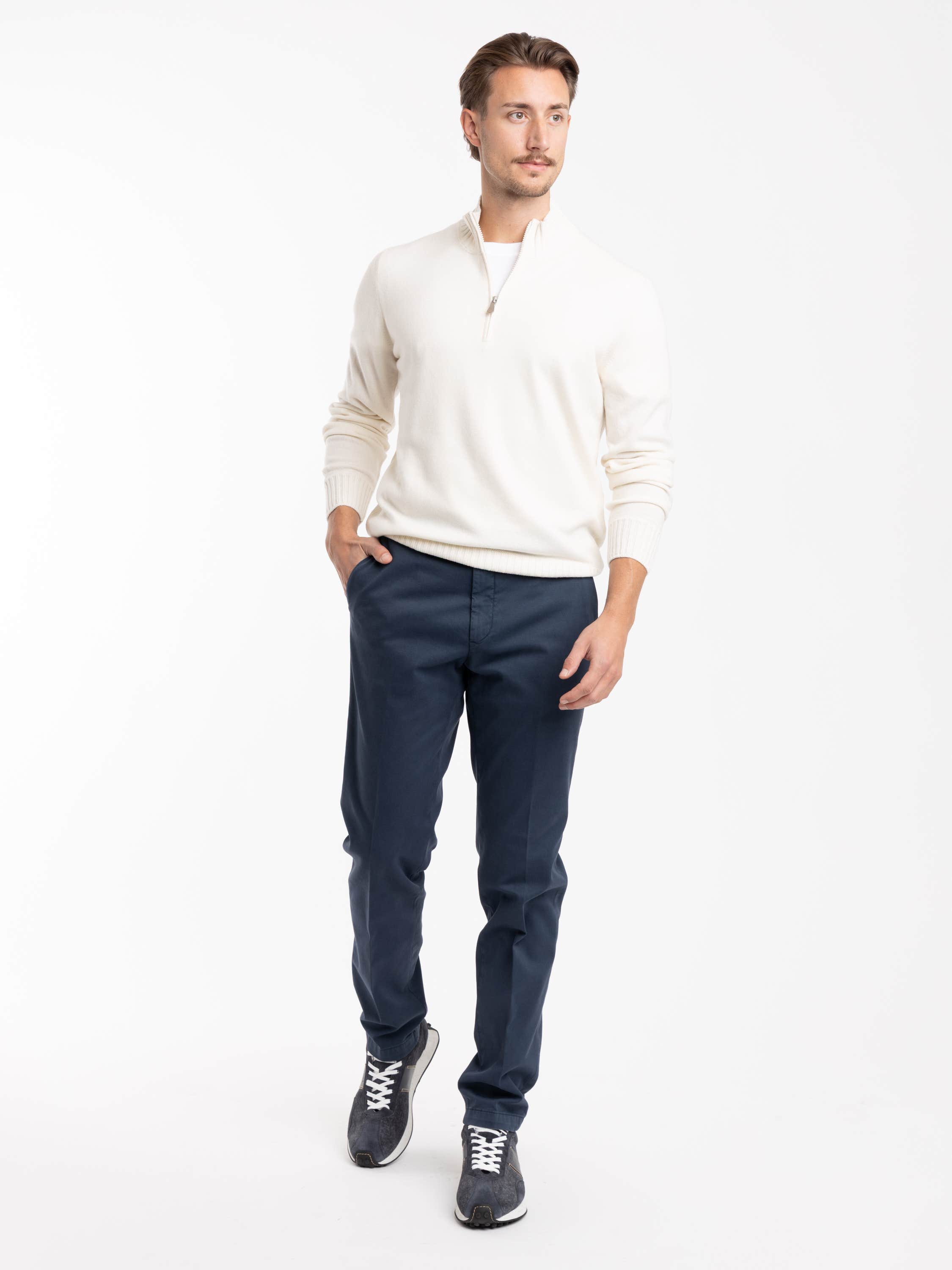 Blue Cotton-Modal Twill Pant