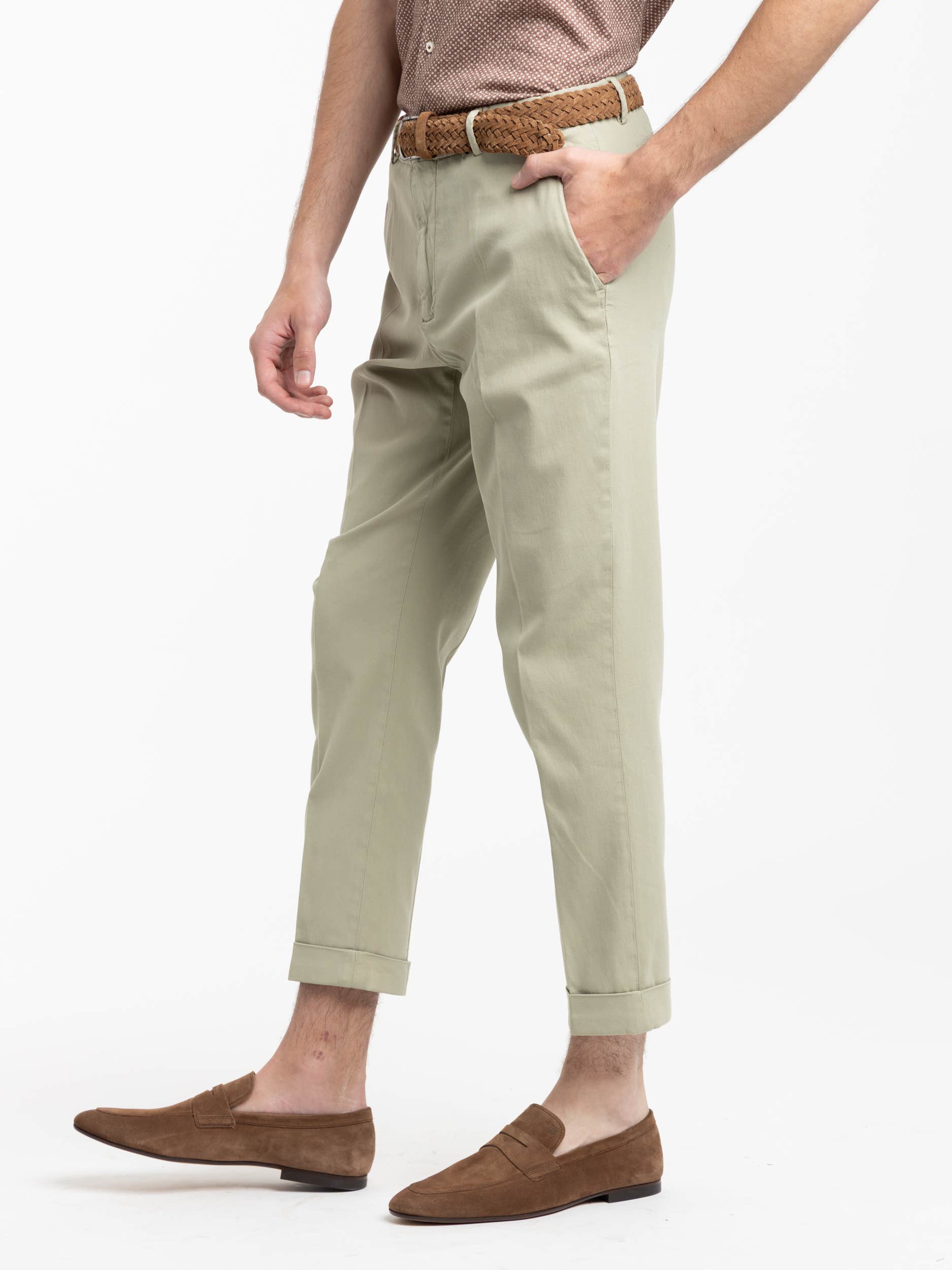 Green Stretch Cotton-Tencel Pant
