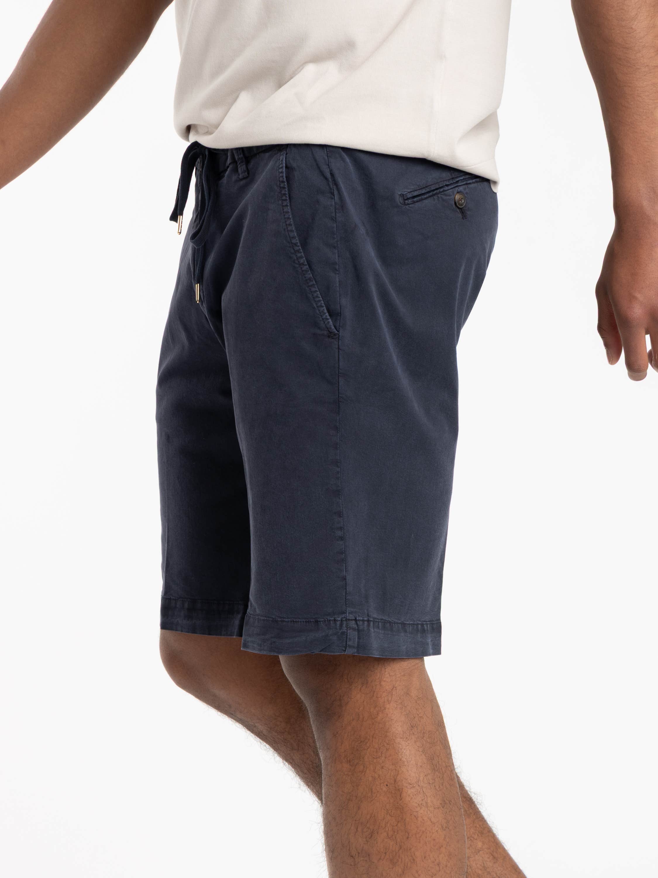 Navy Blue Cotton-Blend Drawstring Shorts