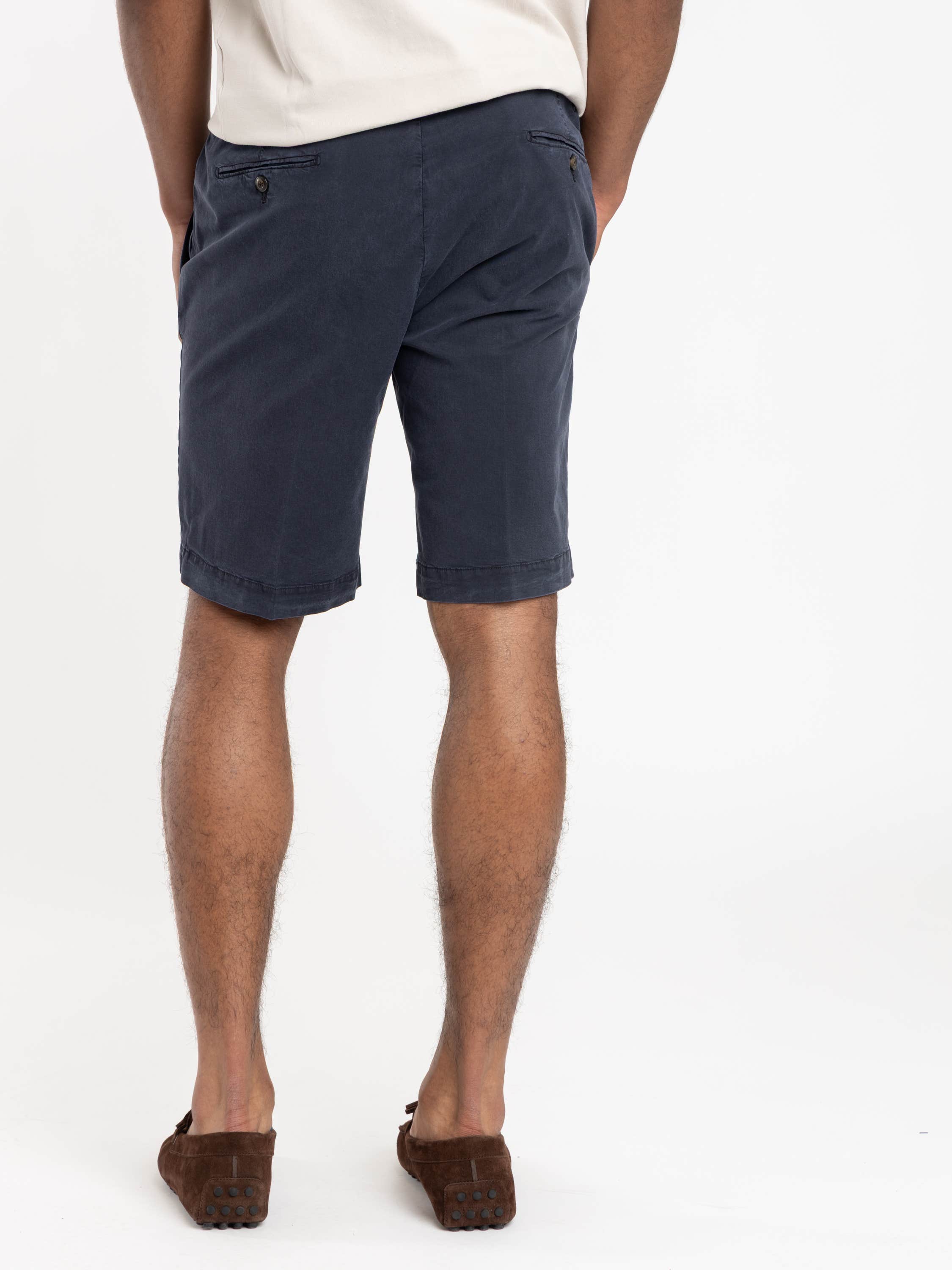 Navy Blue Cotton-Blend Drawstring Shorts