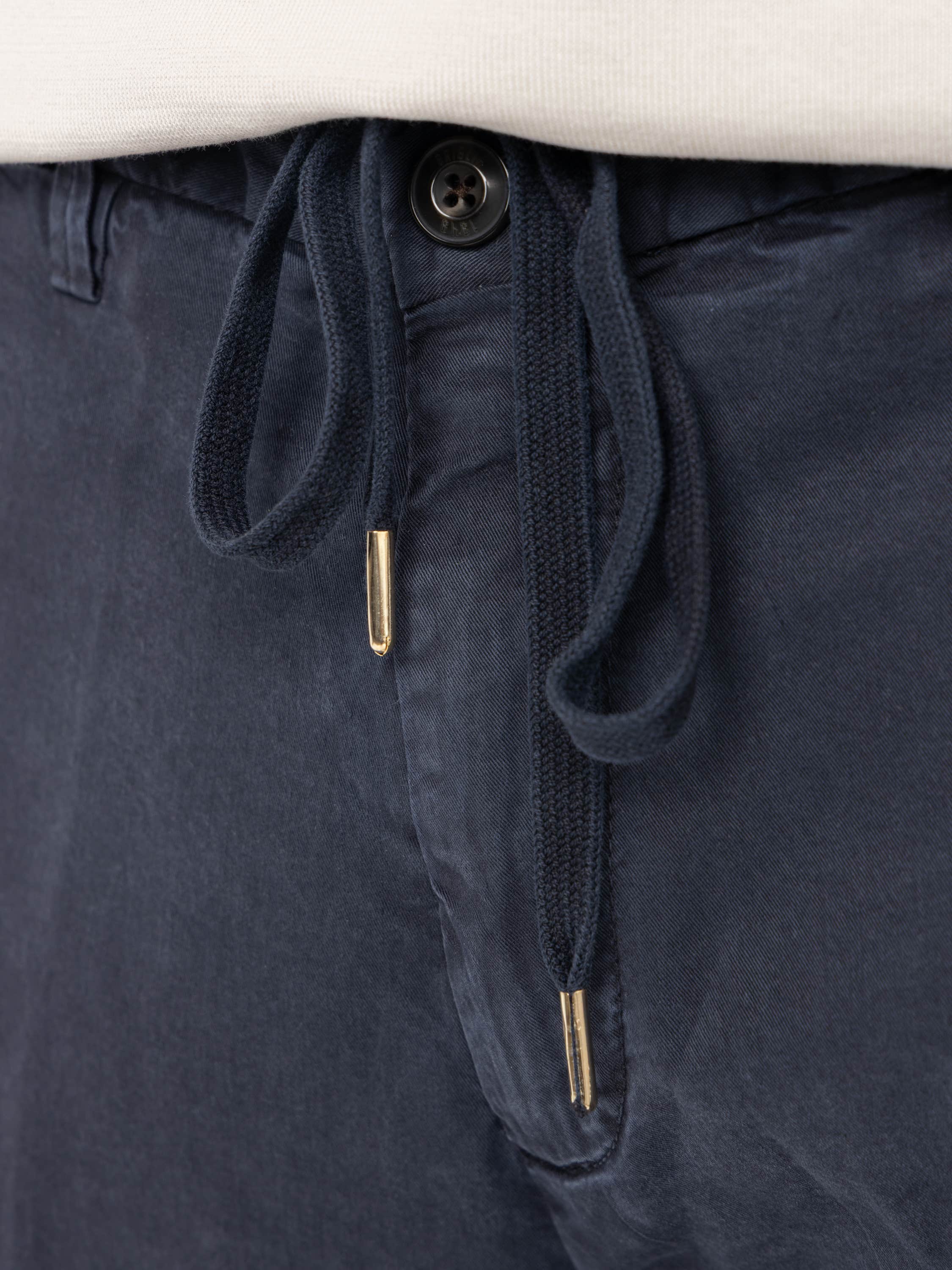 Navy Blue Cotton-Blend Drawstring Shorts